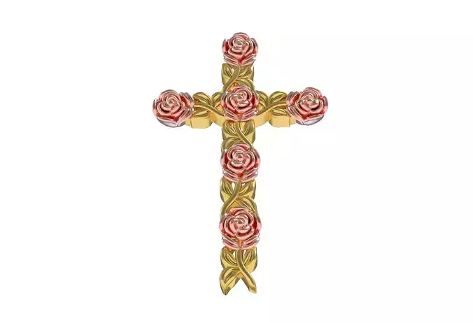 Rose Flower Branch Cross Pendant