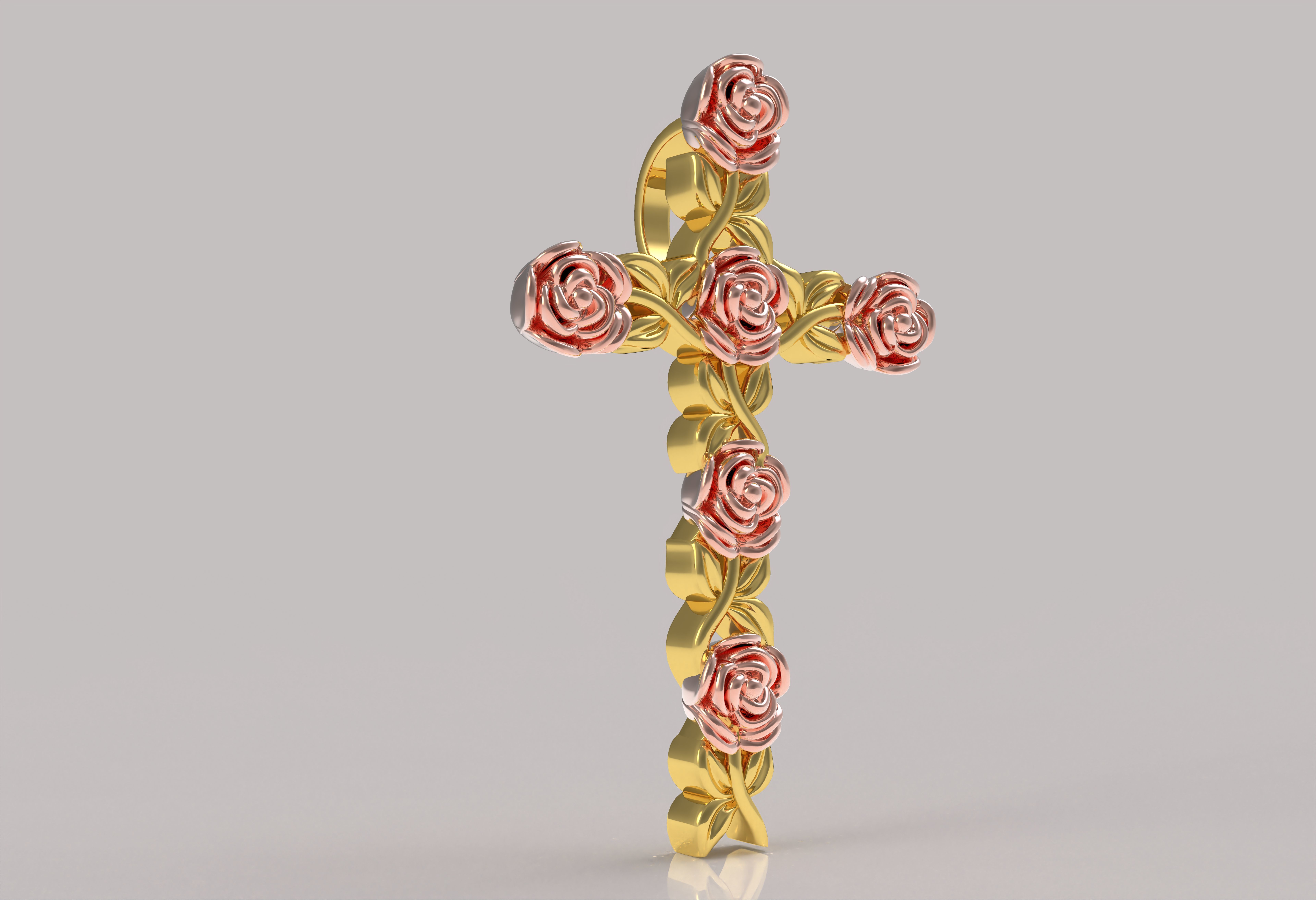 Rose Flower Branch Cross Pendant 3D print model_20