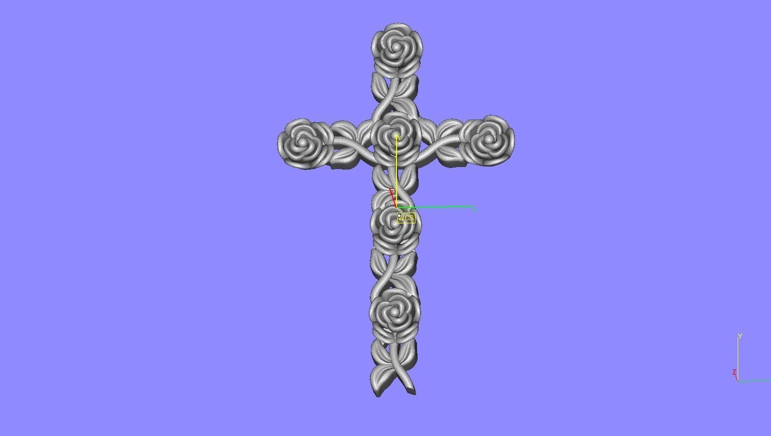 Rose Flower Branch Cross Pendant 3D print model_29