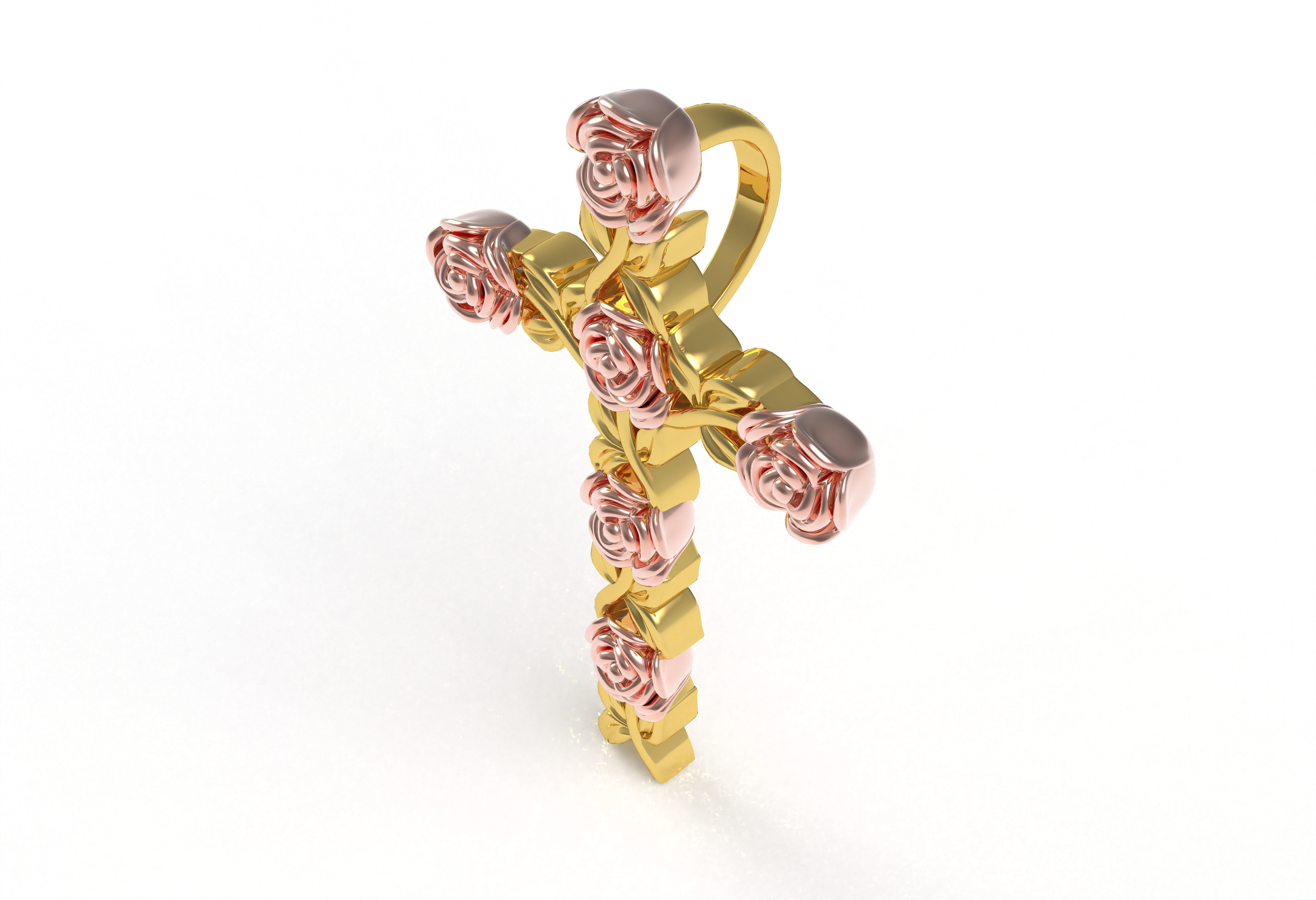 Rose Flower Branch Cross Pendant 3D print model_7