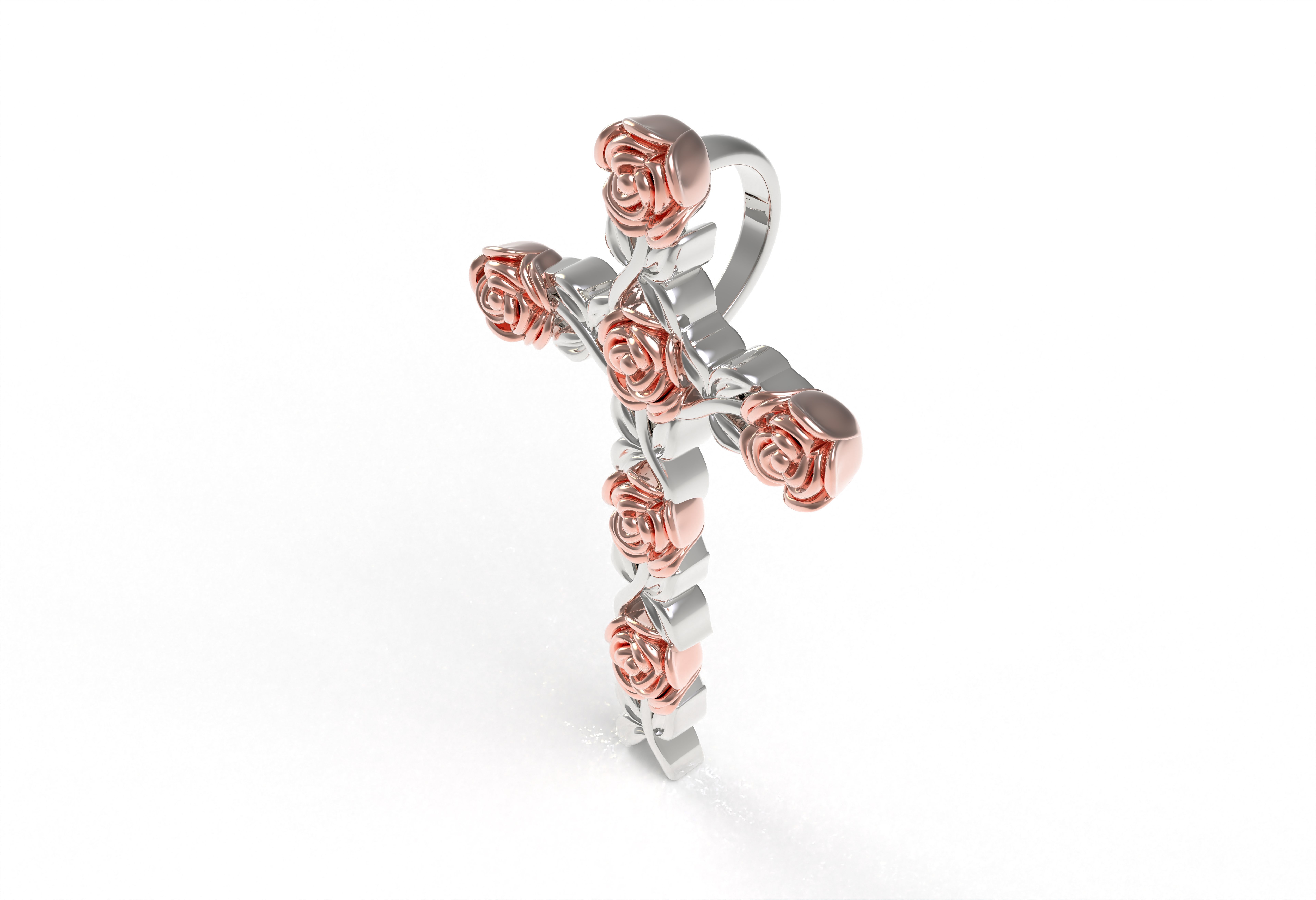 Rose Flower Branch Cross Pendant 3D print model_12