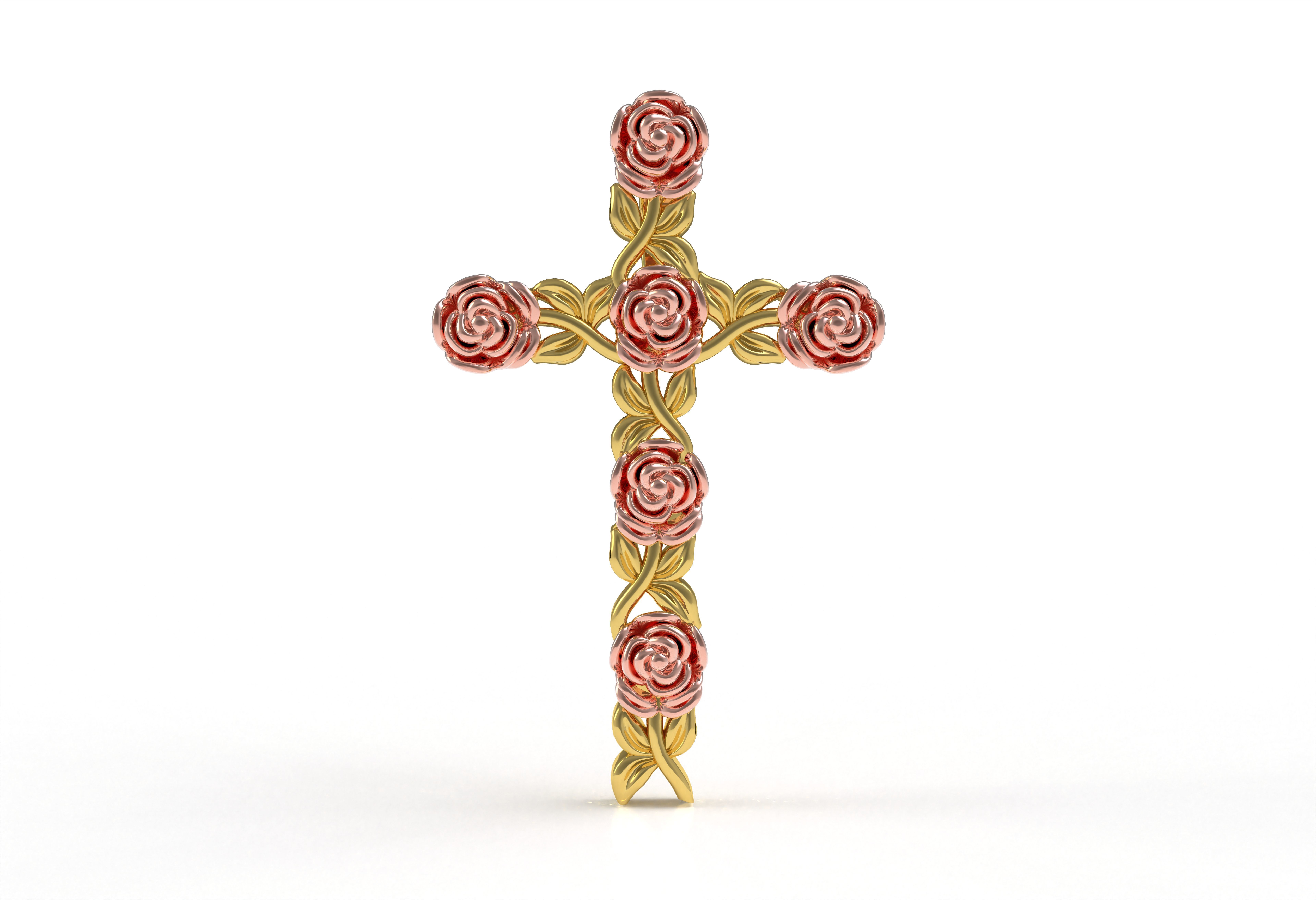 Rose Flower Branch Cross Pendant 3D print model_3