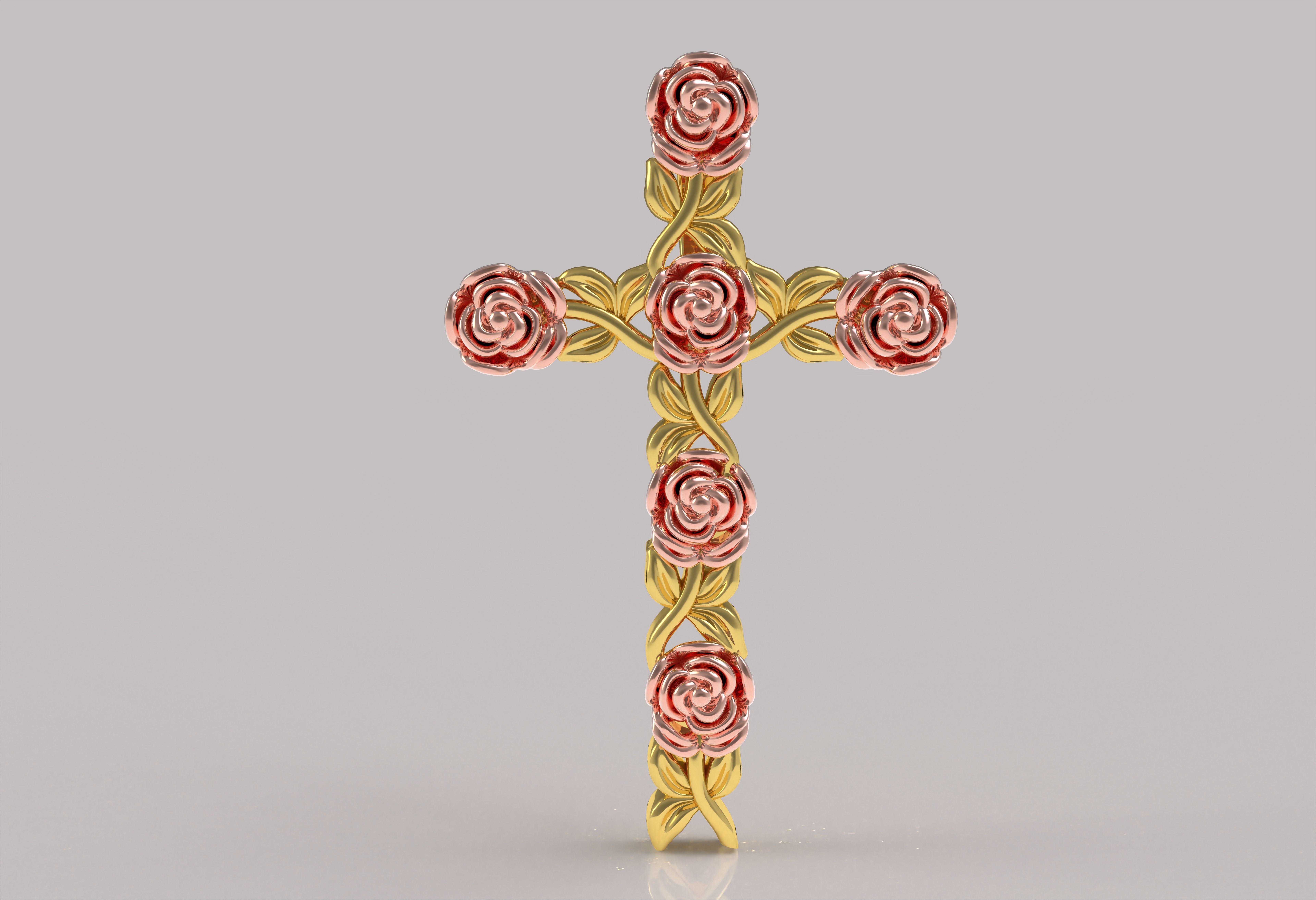 Rose Flower Branch Cross Pendant 3D print model_17