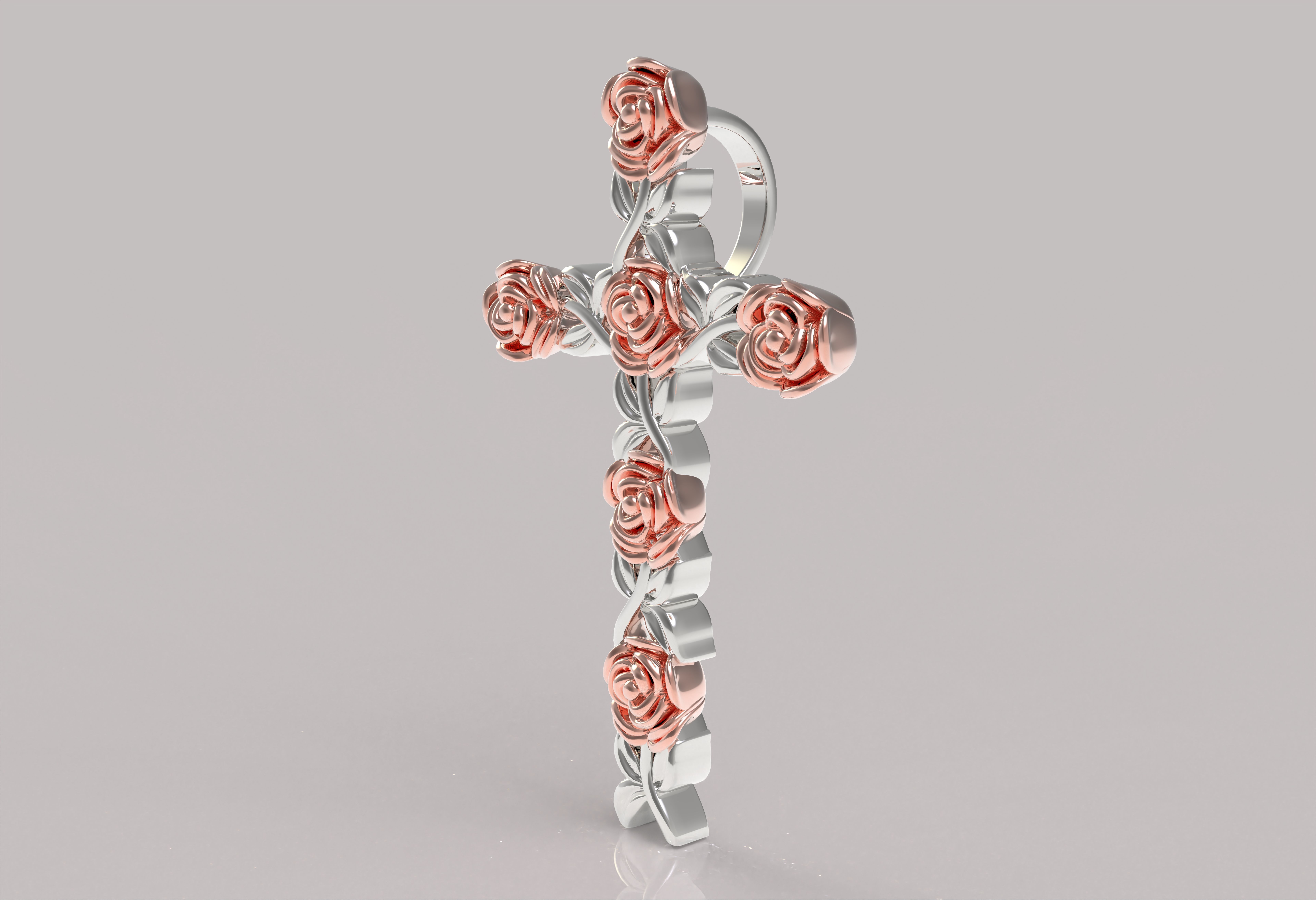 Rose Flower Branch Cross Pendant 3D print model_15