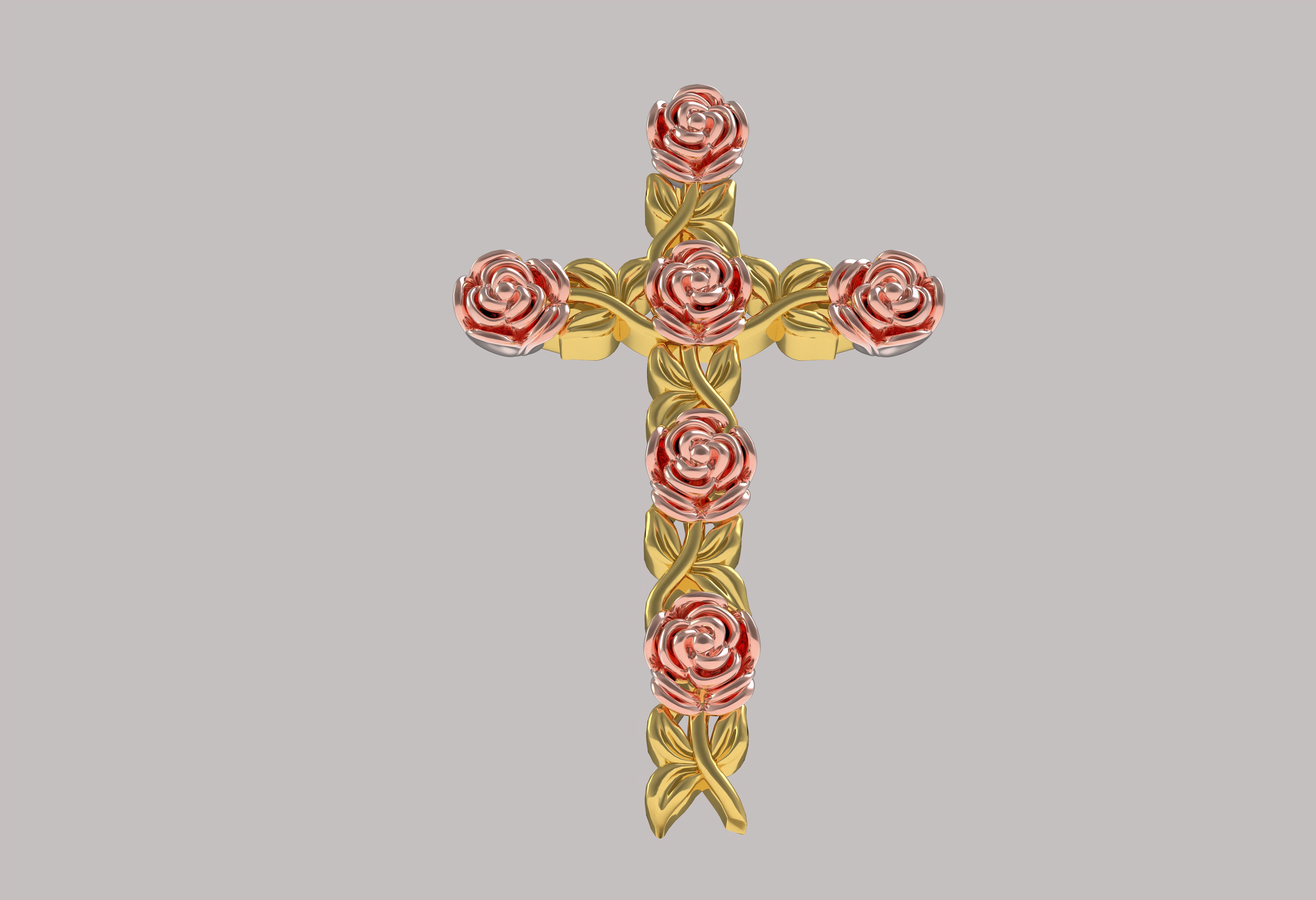 Rose Flower Branch Cross Pendant 3D print model_18