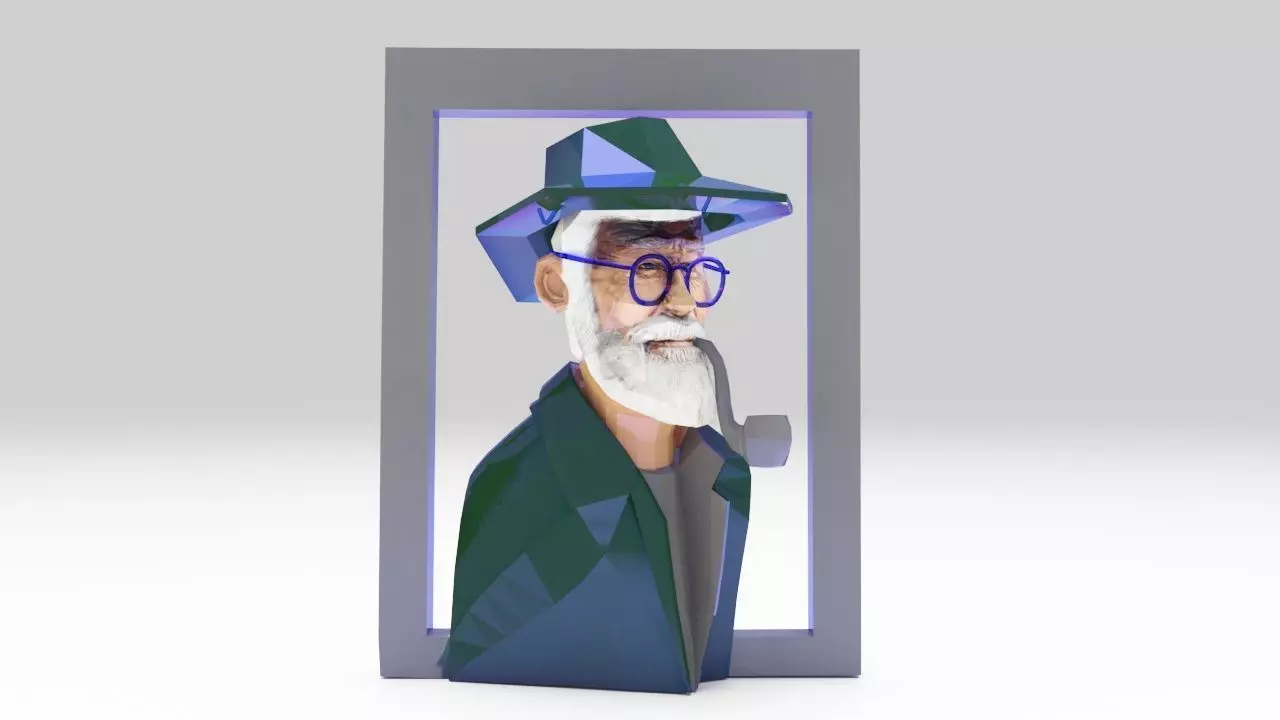 grandfather man head 2k texture lowpoly STL 3D print model