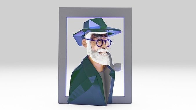 grandfather man head 2k texture lowpoly STL 3D print model