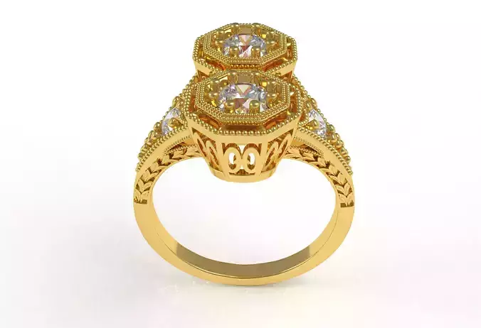 Two Stone Filigree Art Deco Ring