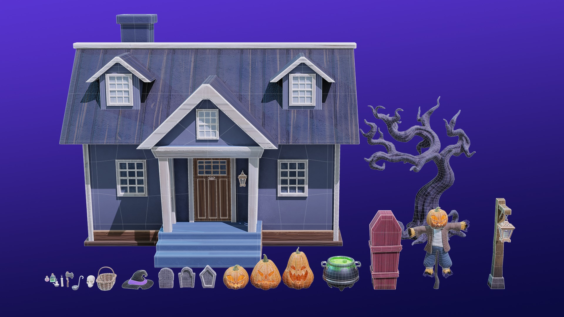 Cartoon Spooky Halloween Props Bundle Pack 3D model_6