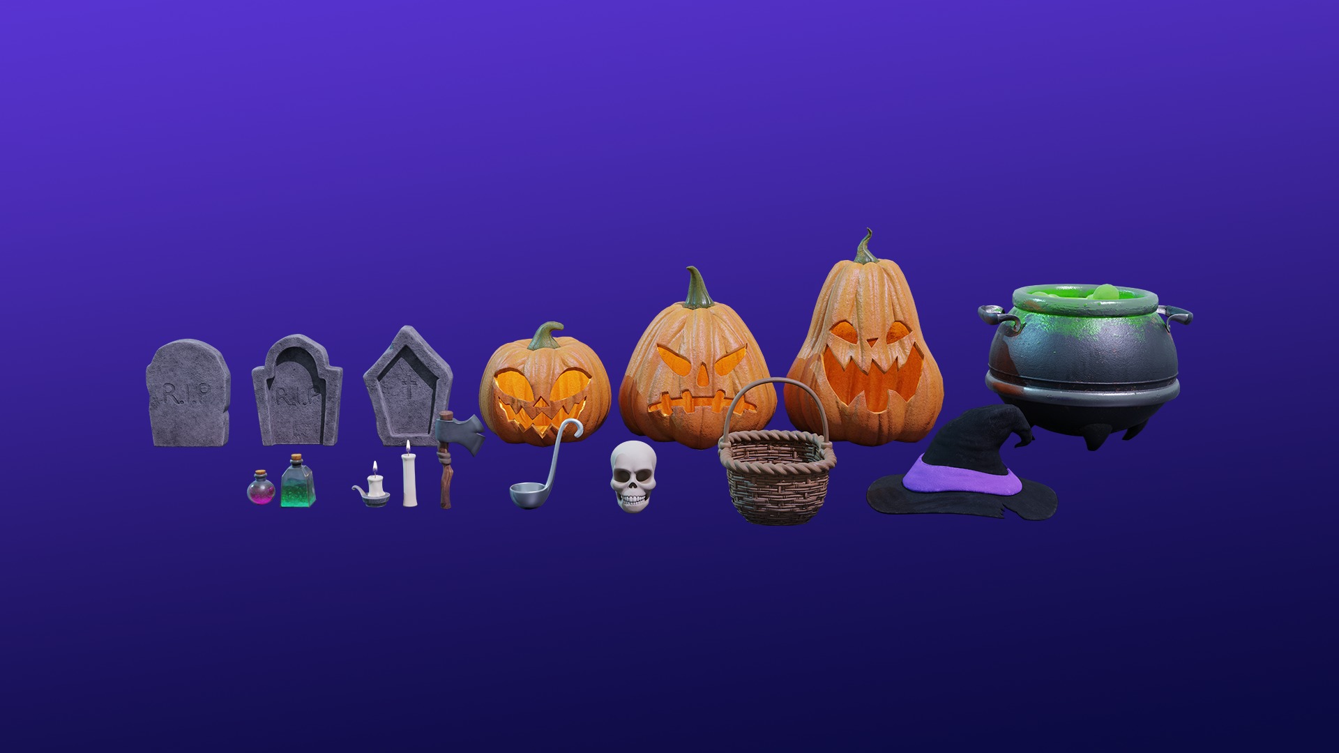 Cartoon Spooky Halloween Props Bundle Pack 3D model_7