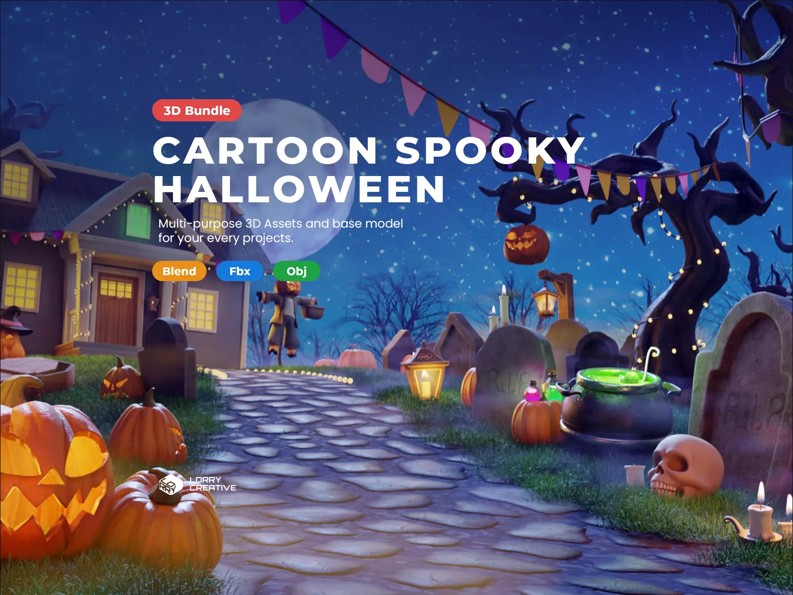 Cartoon Spooky Halloween Props Bundle Pack 3D model_0