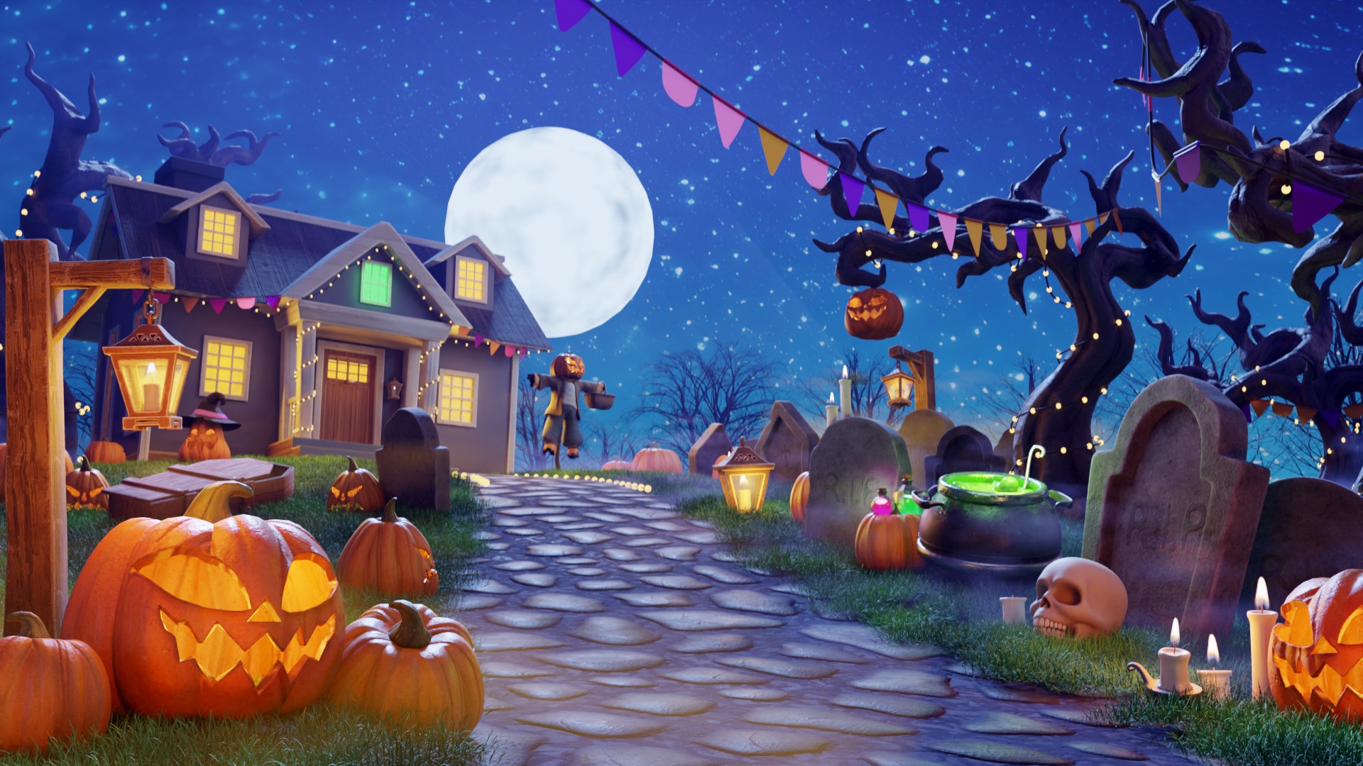 Cartoon Spooky Halloween Props Bundle Pack 3D model_1