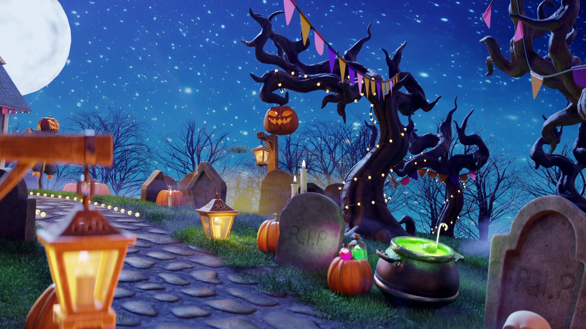 Cartoon Spooky Halloween Props Bundle Pack 3D model_4