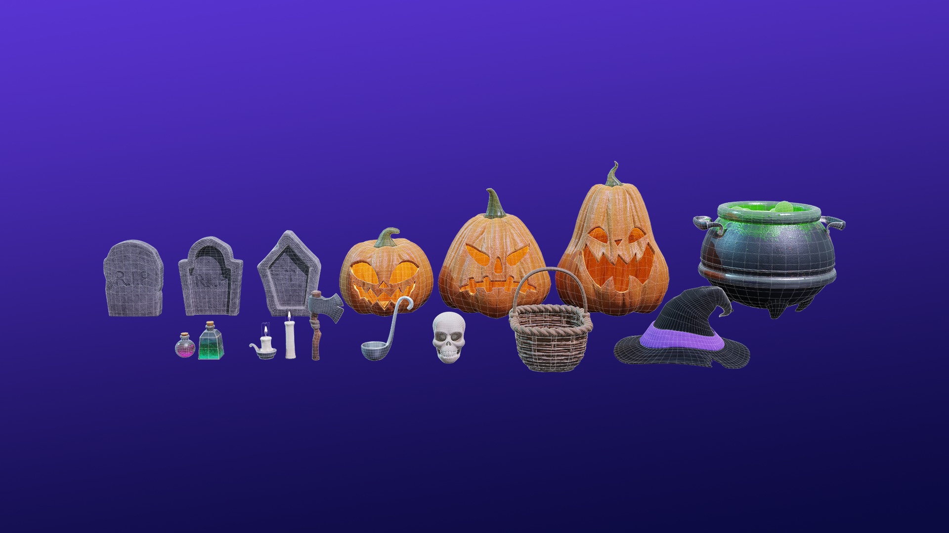 Cartoon Spooky Halloween Props Bundle Pack 3D model_8