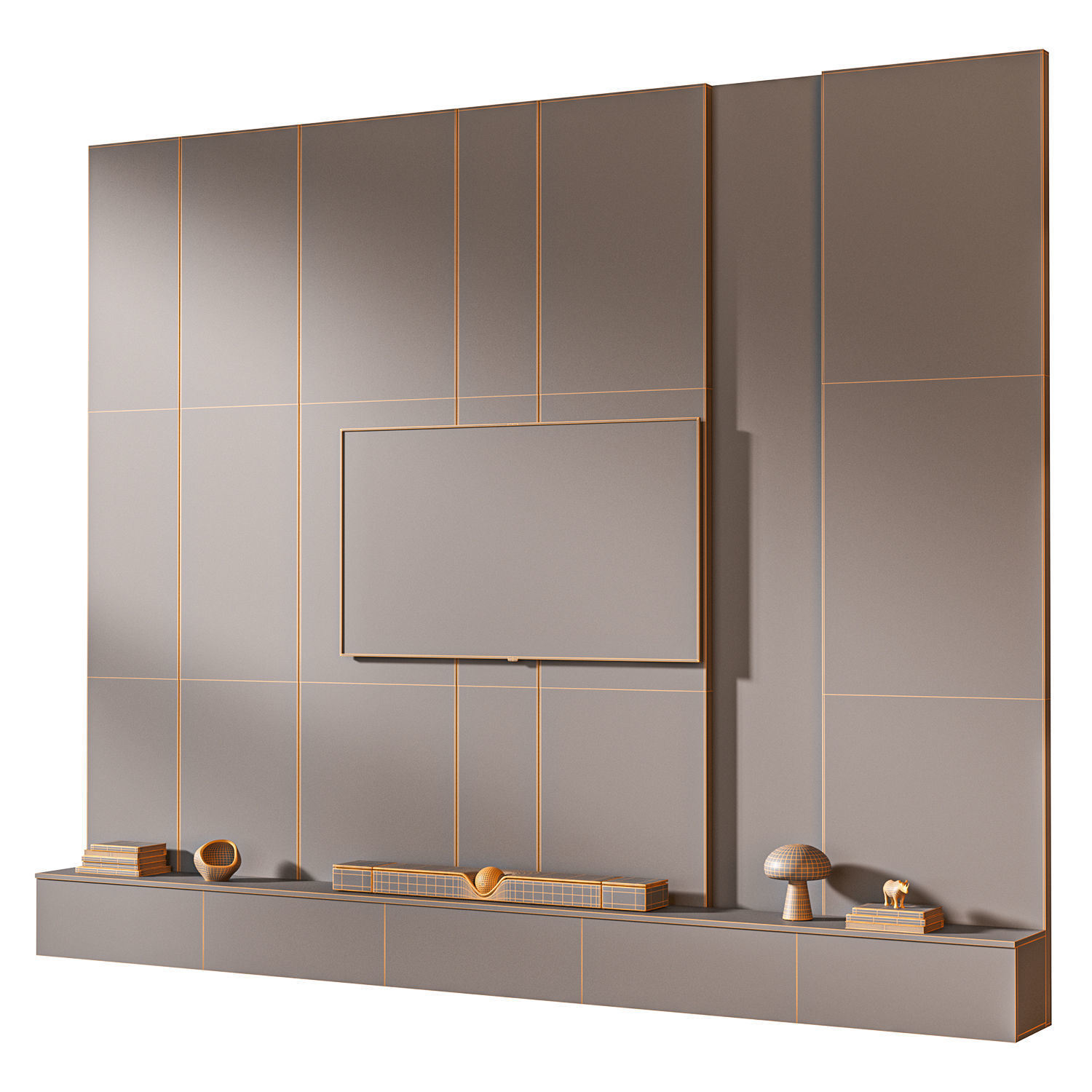 TV wall set 04 3D model_5