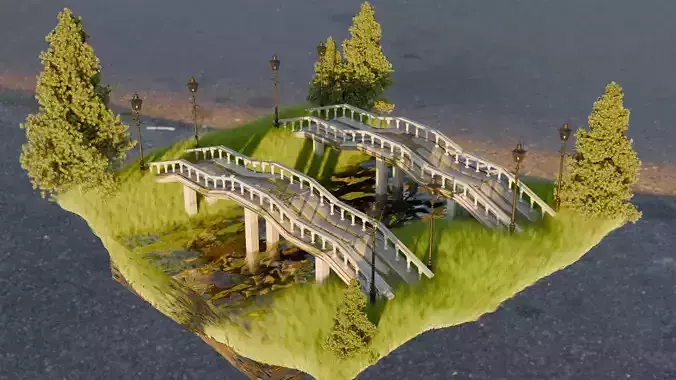 The Riverside Bridge Low-poly 3D model