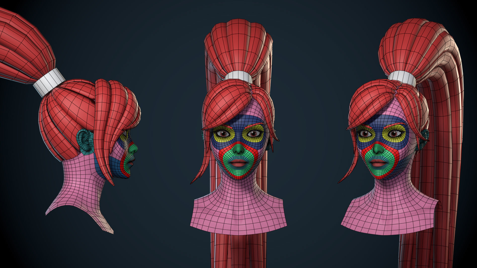 Stylized Female Head Basemesh - Swordswoman 3D model_3