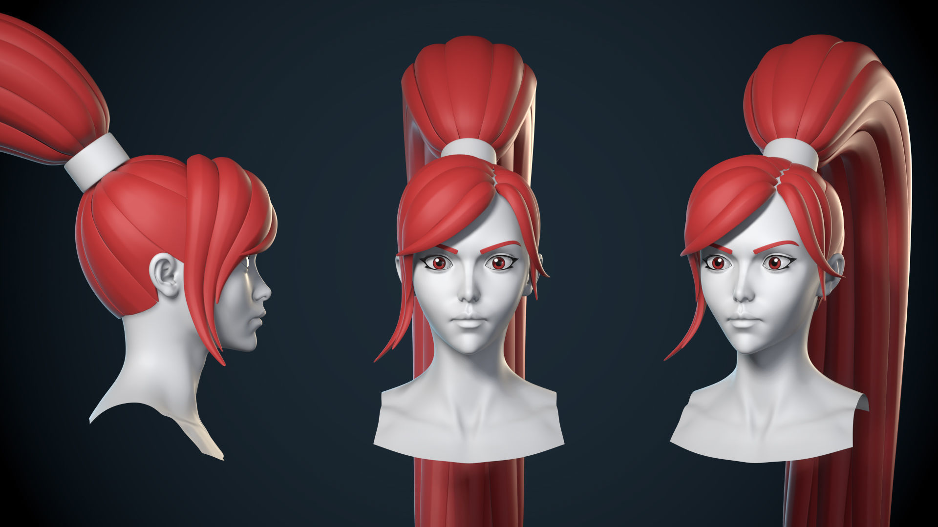 Stylized Female Head Basemesh - Swordswoman 3D model_1