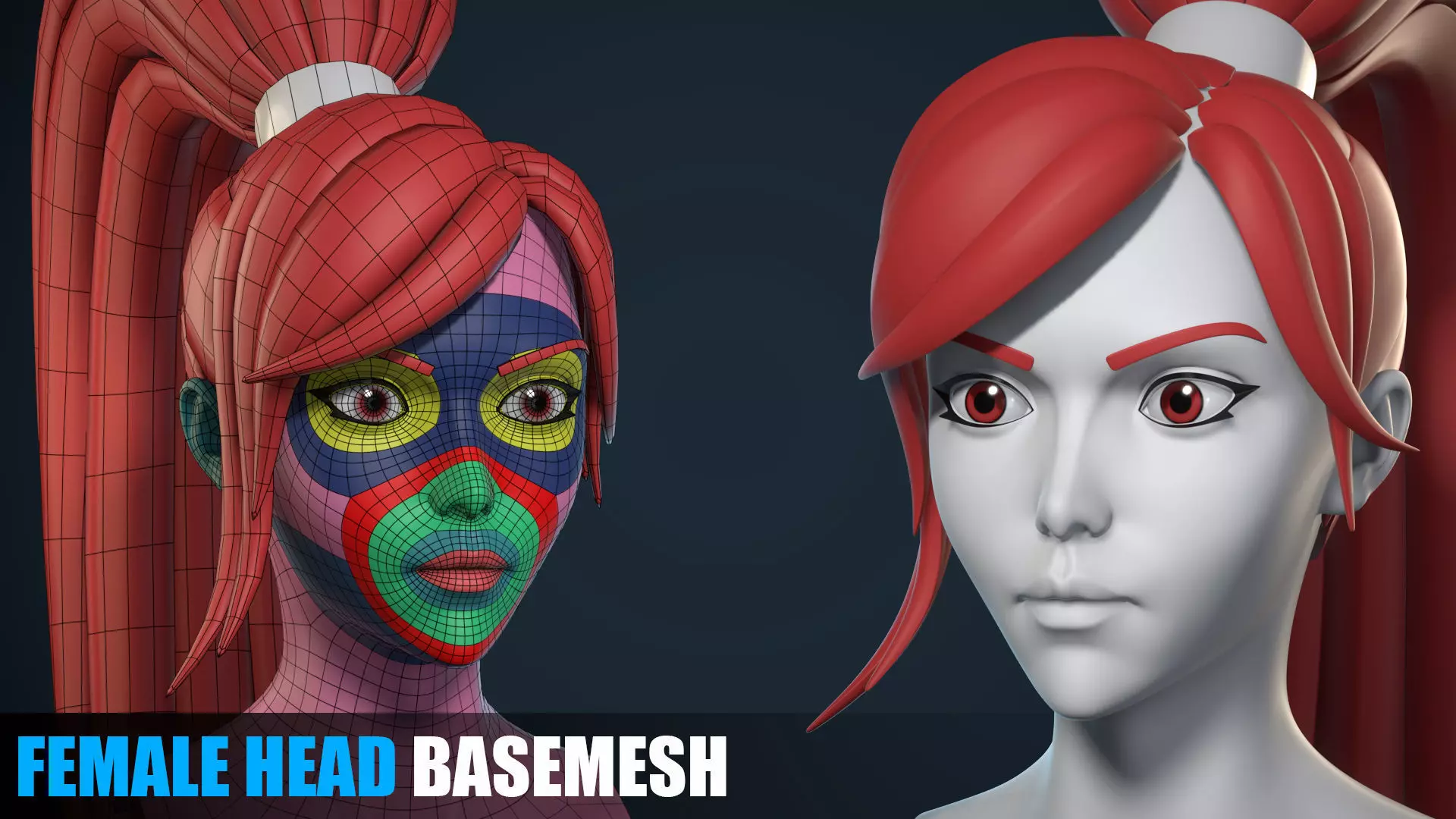 Stylized Female Head Basemesh - Swordswoman 3D model_0