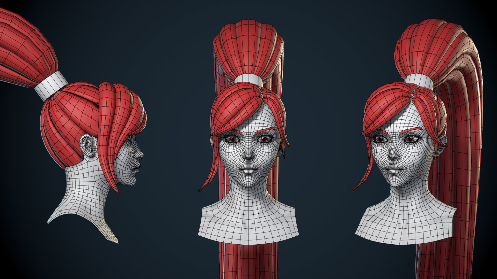 Stylized Female Head Basemesh - Swordswoman 3D model_2