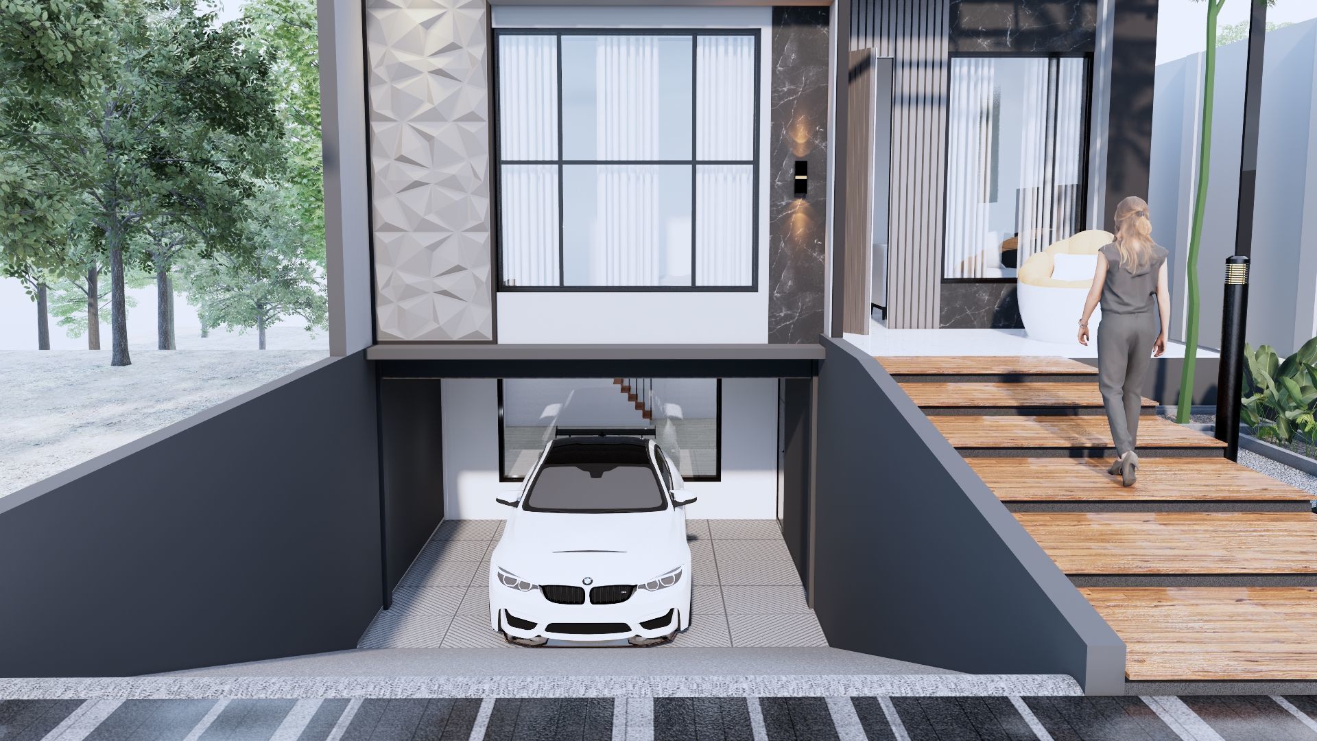 Modern Minimalist 2 Floor House Design Full Interior  3D model_3