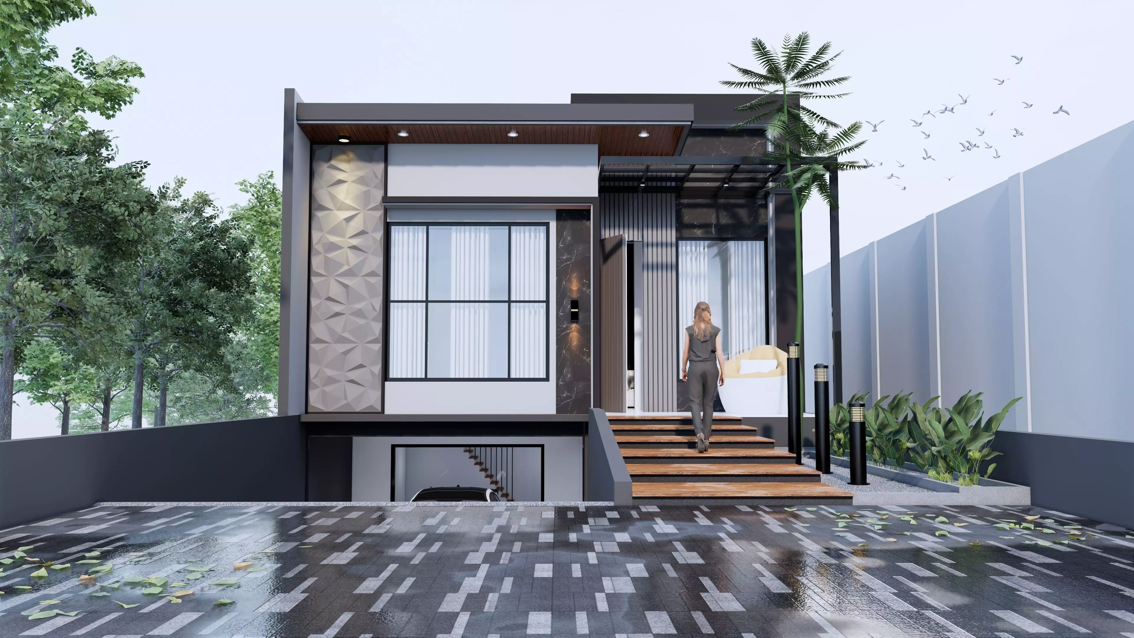 Modern Minimalist 2 Floor House Design Full Interior  3D model_0