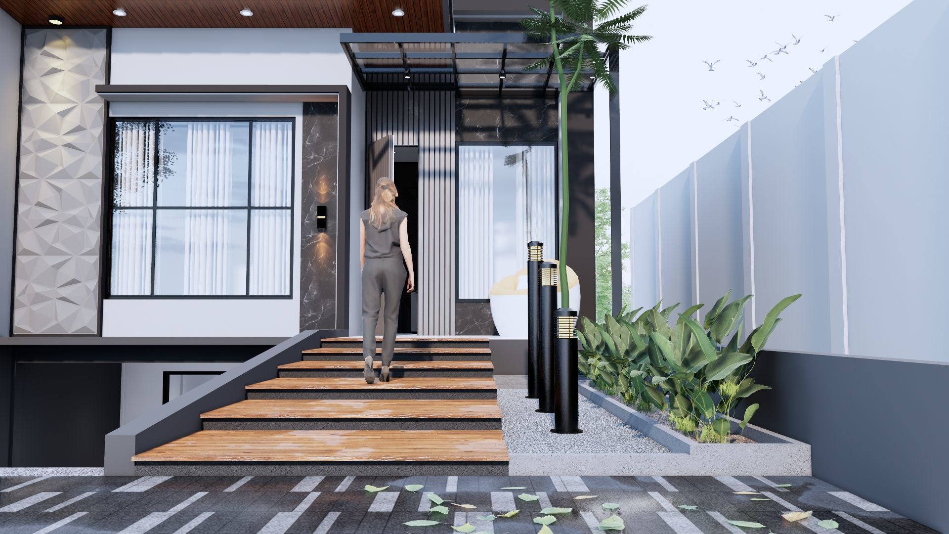 Modern Minimalist 2 Floor House Design Full Interior  3D model_1