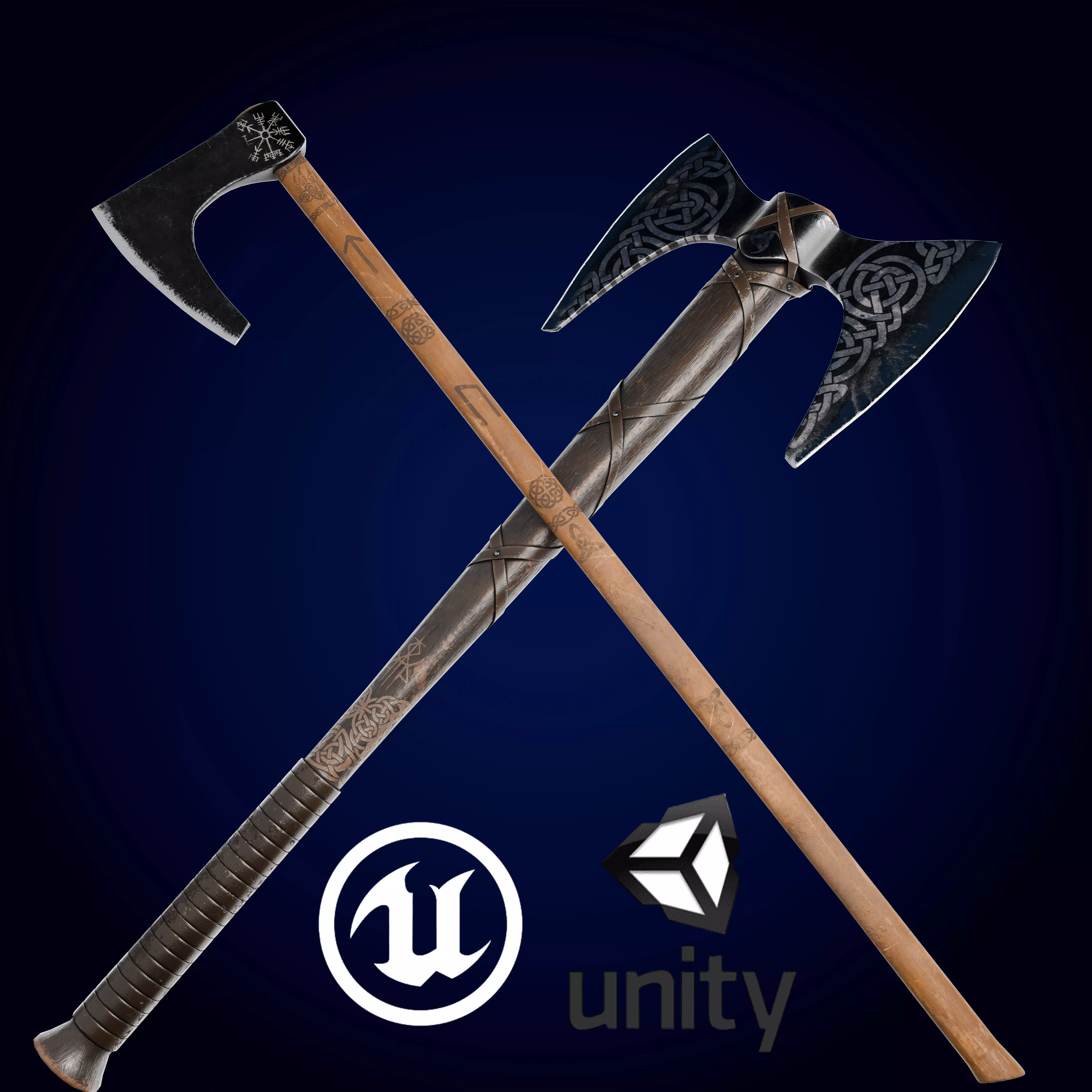 Double handed viking axes Free low-poly 3D model