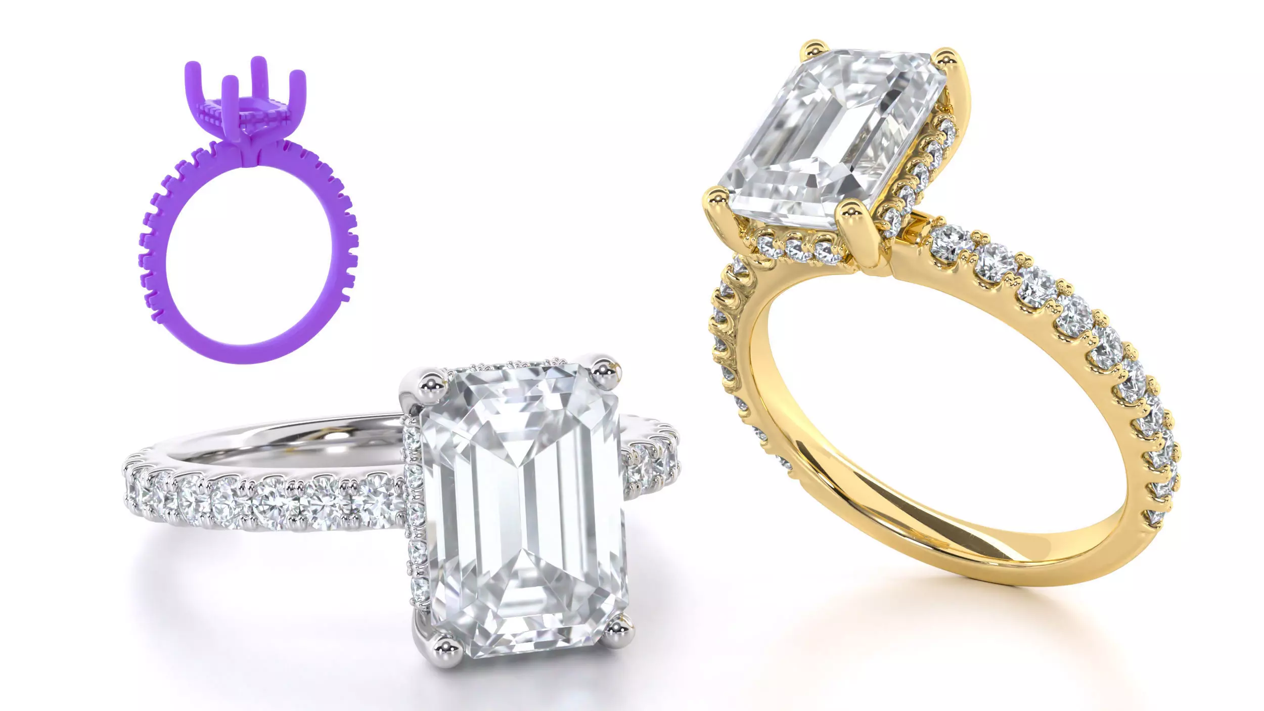 Emerald Cut Engagement Ring with belt 3D print model_0