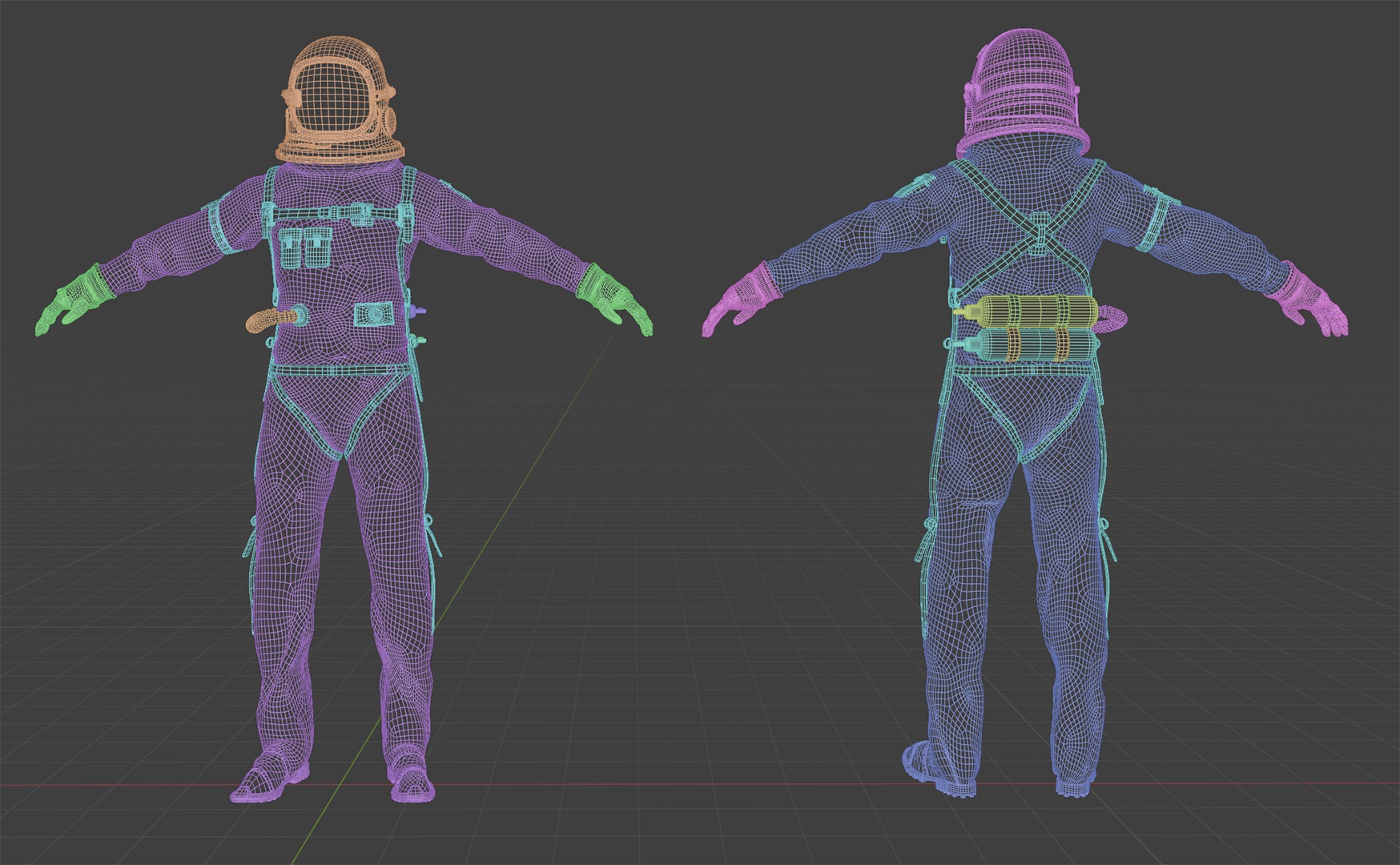 Spacesuit Old worn Astronaut Suit 3D model_12