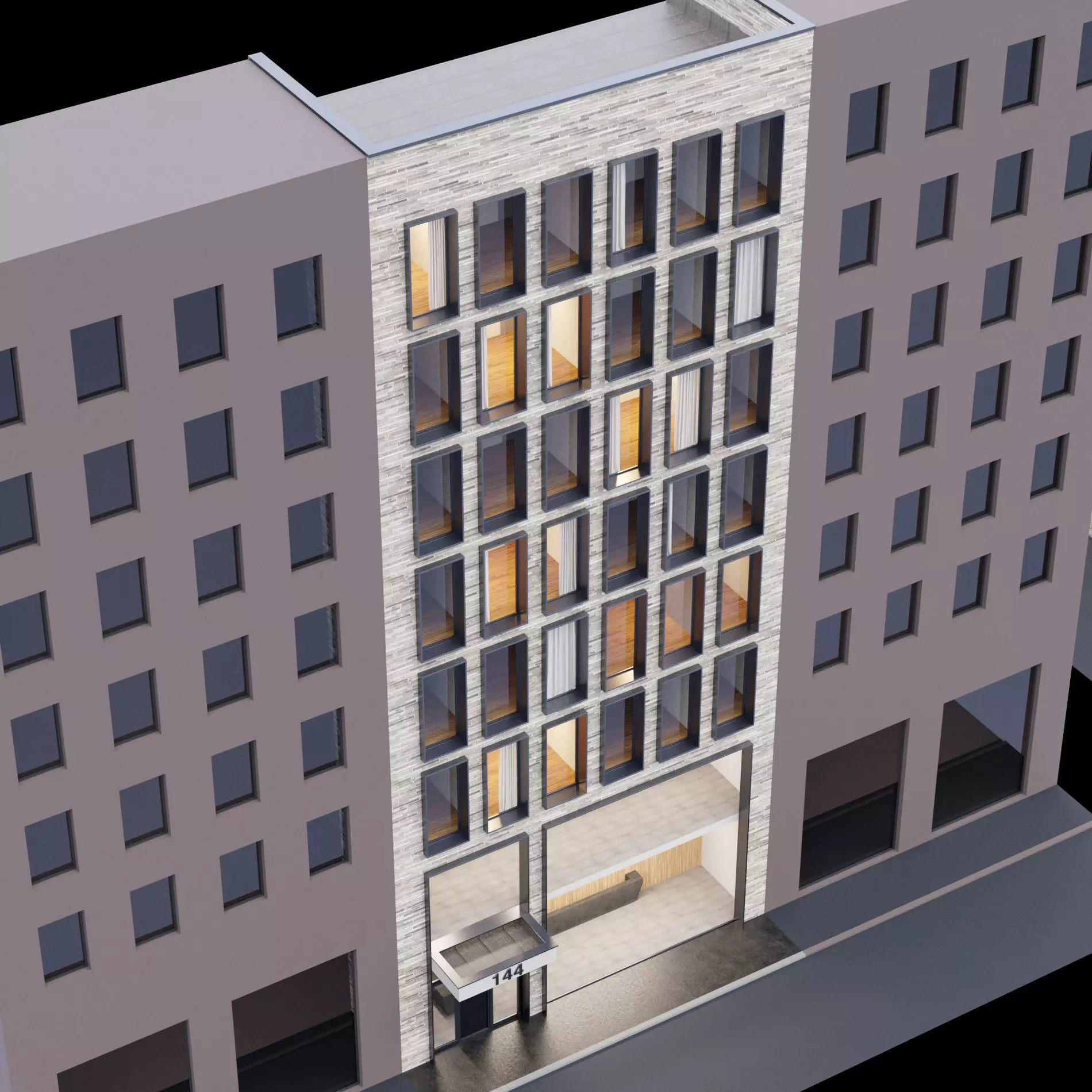 Modern building facade 3 apartment and office tower 3D model