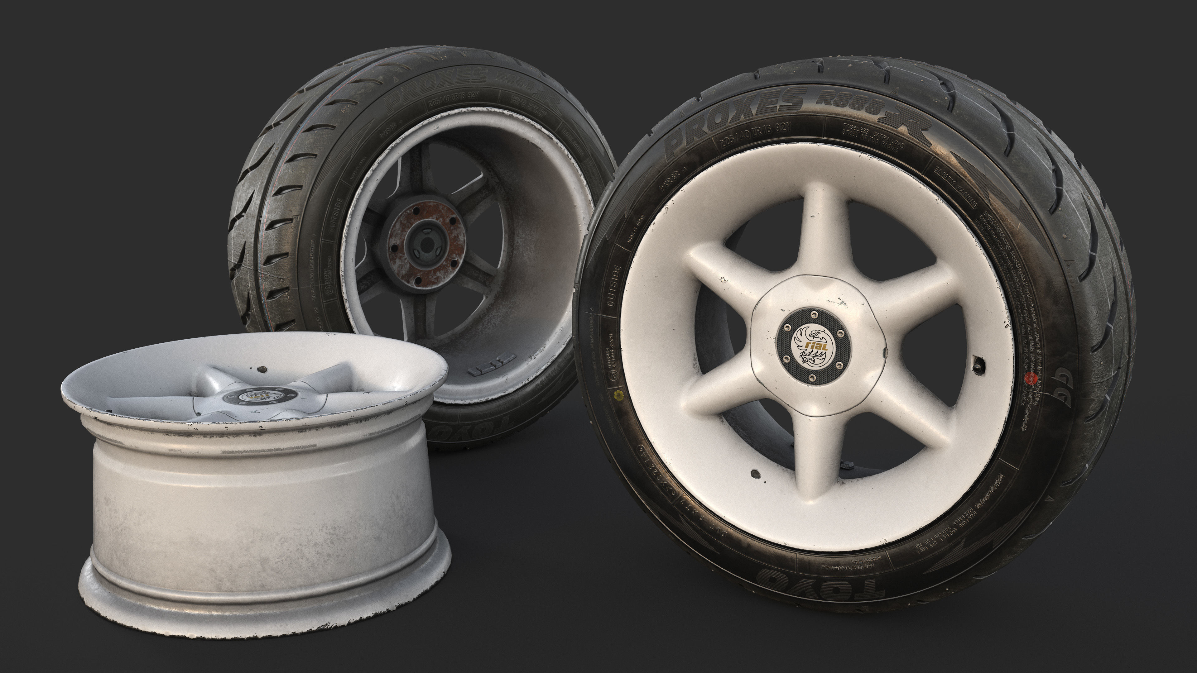 Rim RIAL RS85 and Tire TOYO Proxes R888 Low-poly 3D model_3