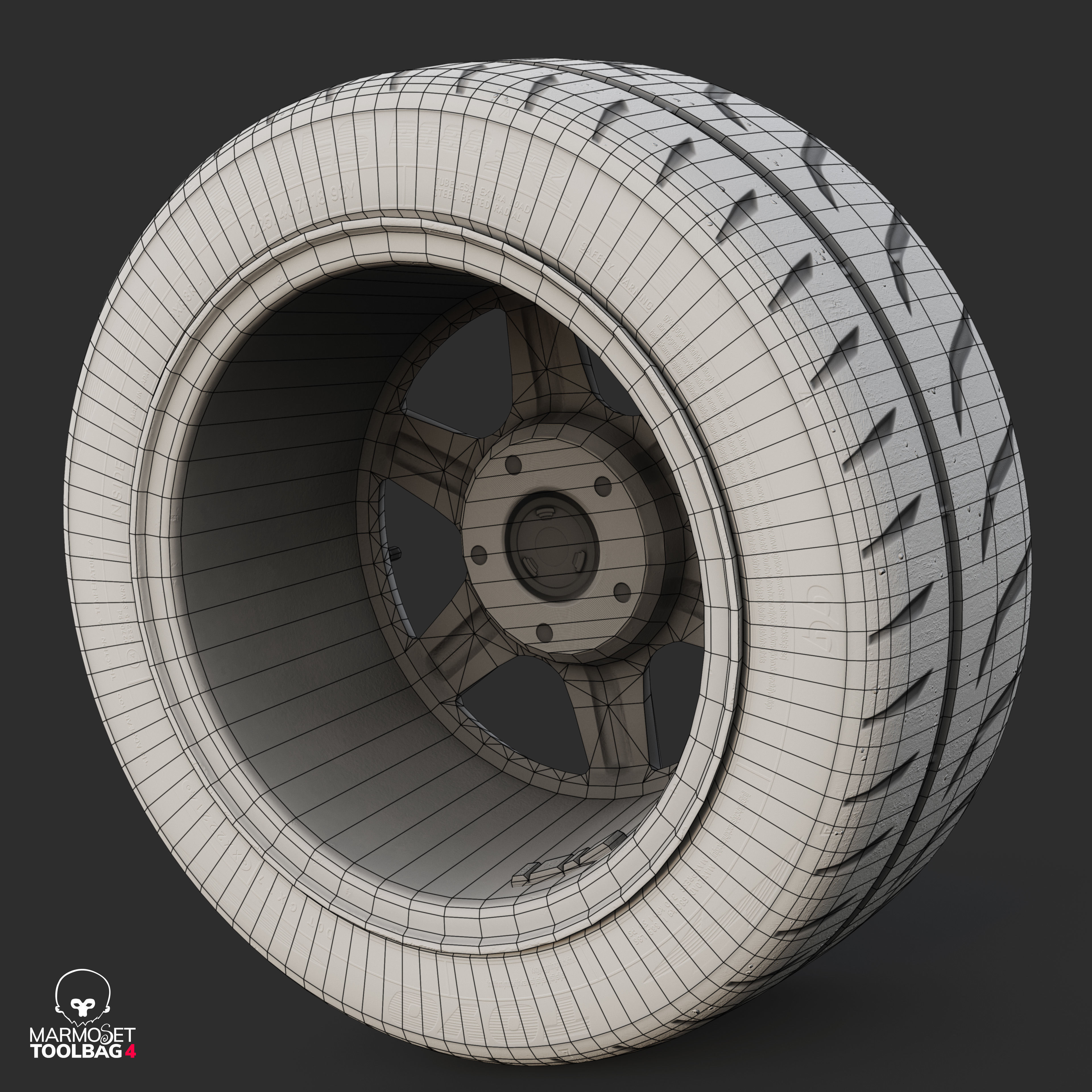Rim RIAL RS85 and Tire TOYO Proxes R888 Low-poly 3D model_15