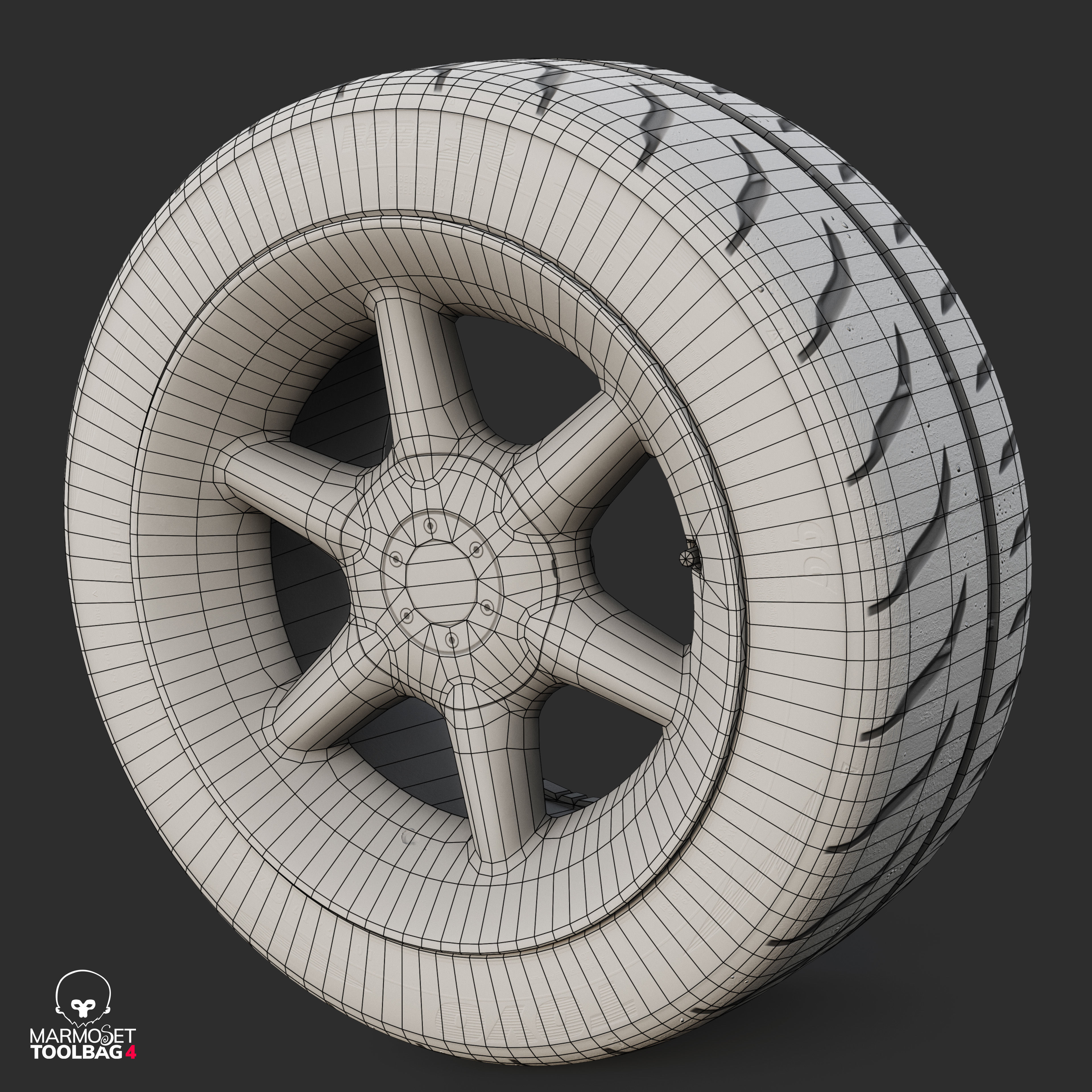 Rim RIAL RS85 and Tire TOYO Proxes R888 Low-poly 3D model_19