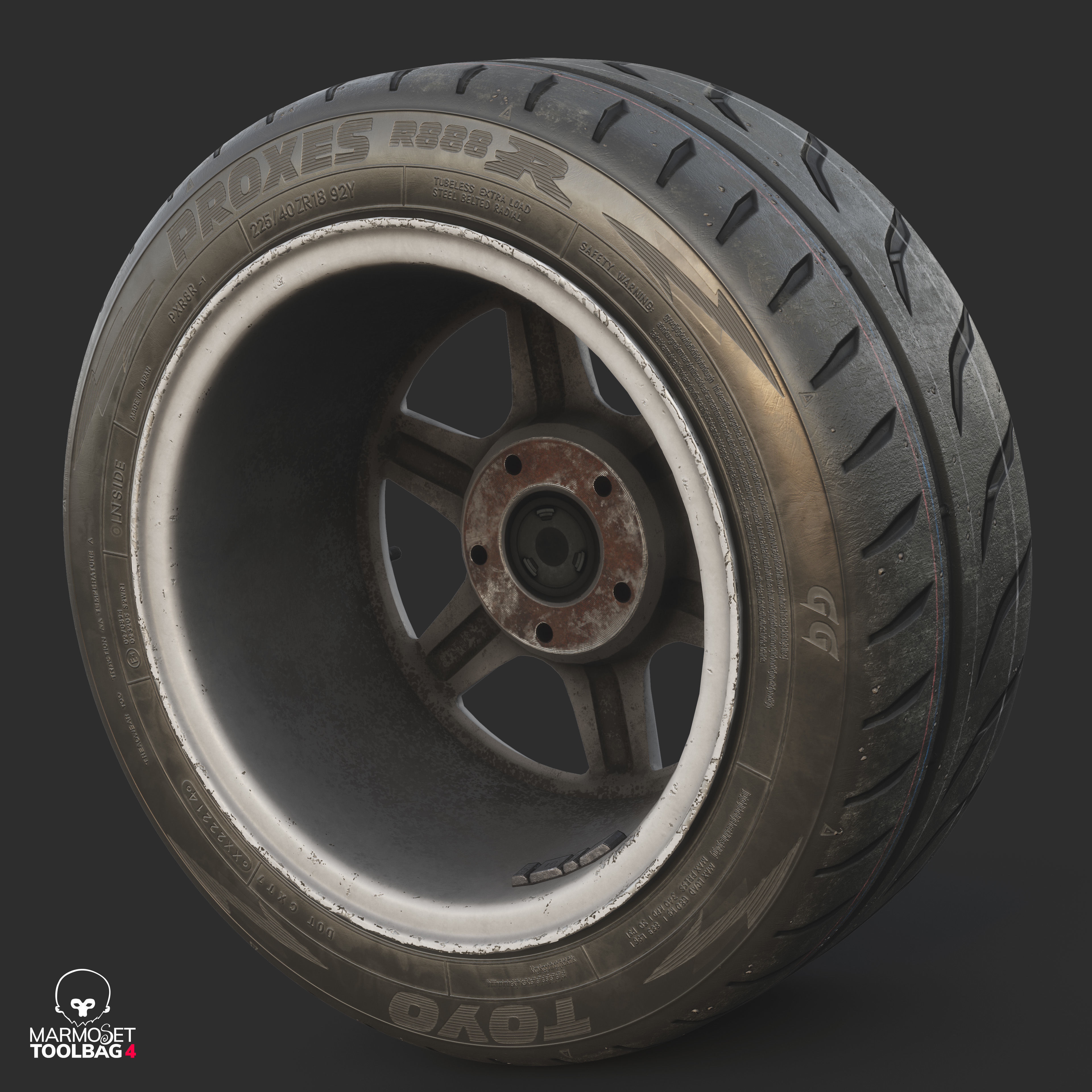 Rim RIAL RS85 and Tire TOYO Proxes R888 Low-poly 3D model_14