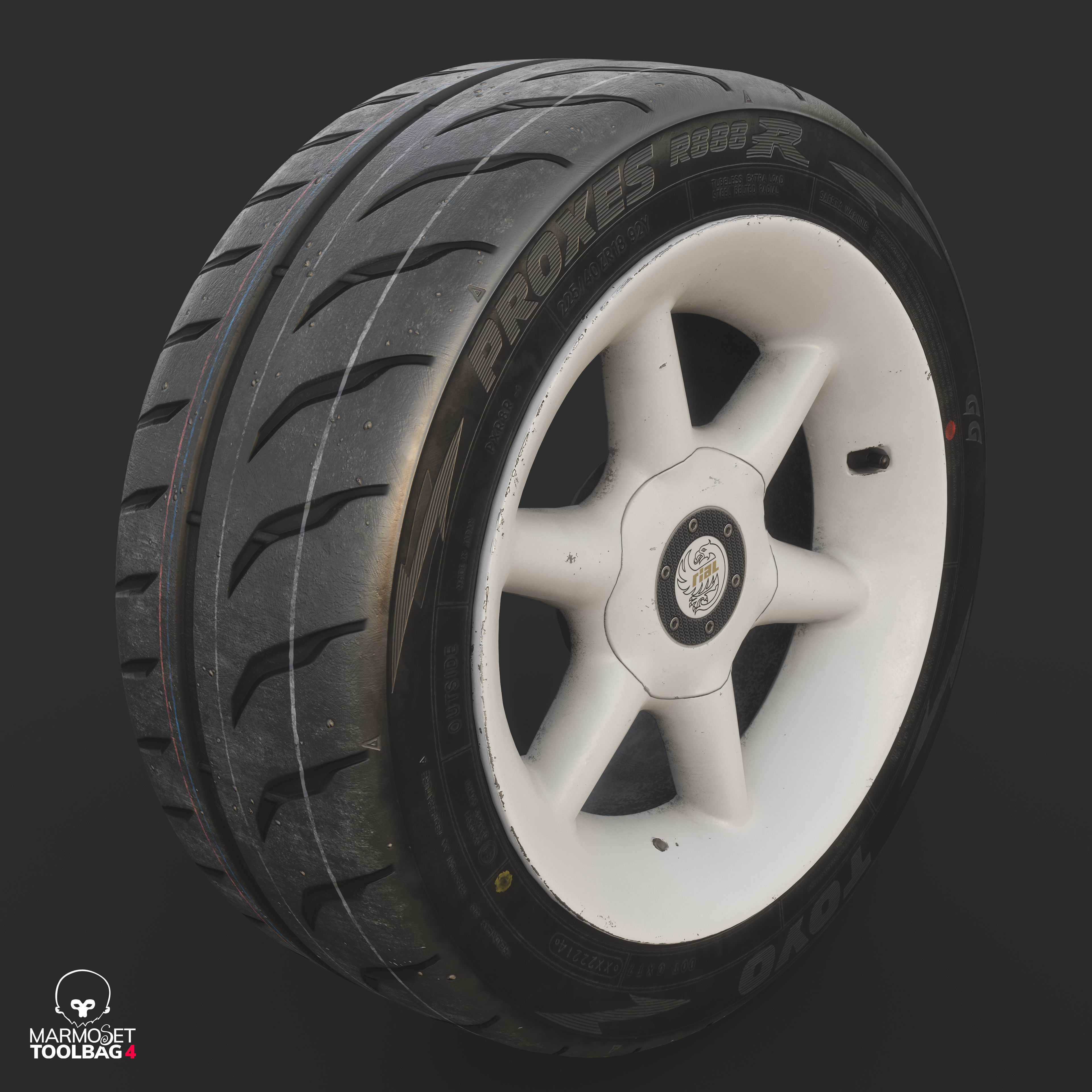 Rim RIAL RS85 and Tire TOYO Proxes R888 Low-poly 3D model_16