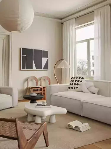 Mid Century interior scene 3D model 3D model