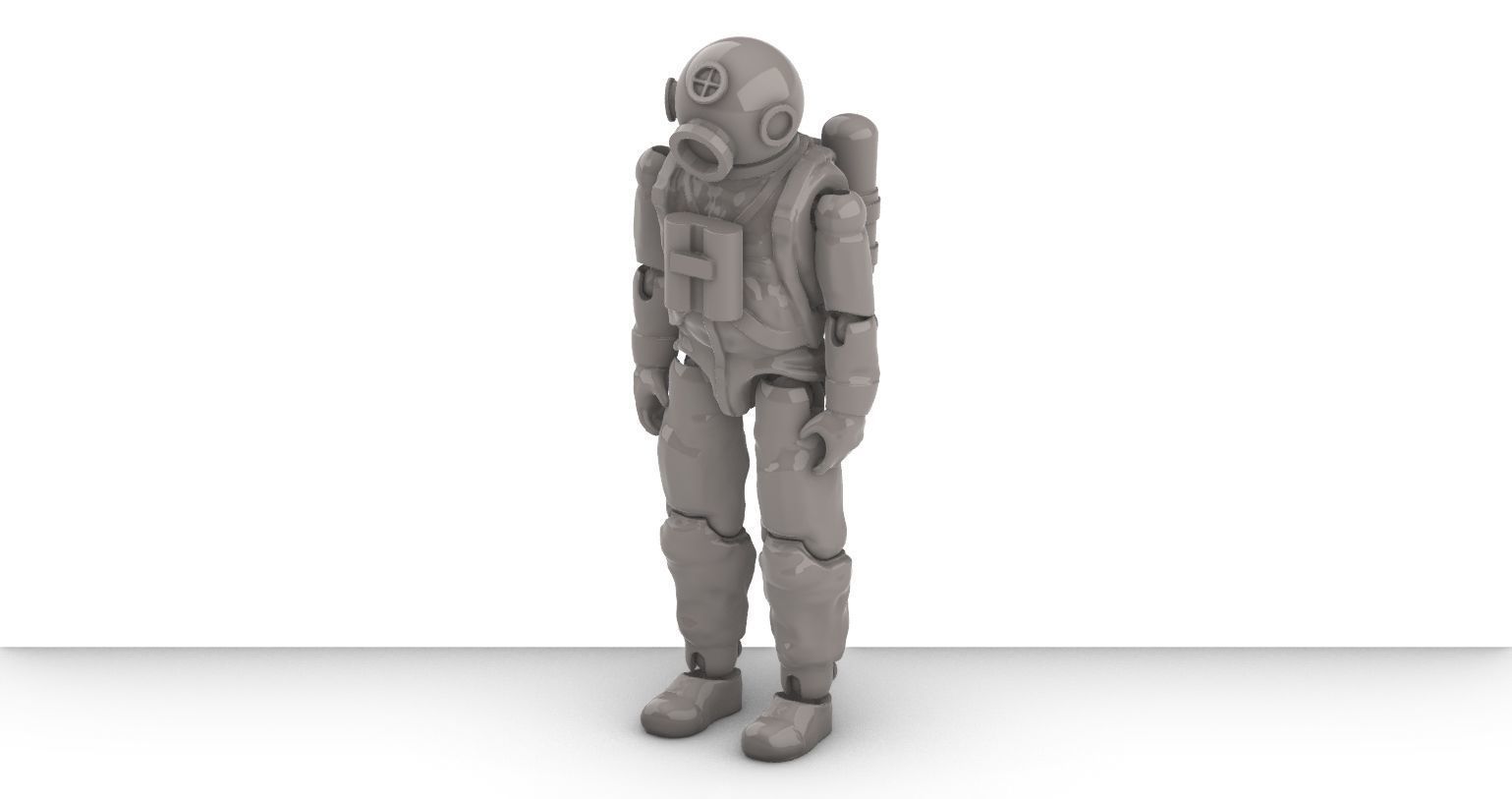 Diver - Mergulhador - ARTICULATED ACTION FIGURE 100mm 3D print model_1