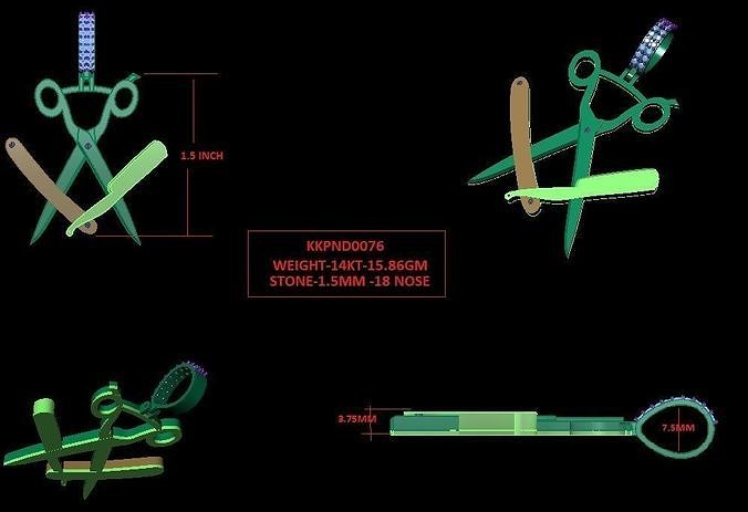 Barber Razor Shears pendant  3D print model