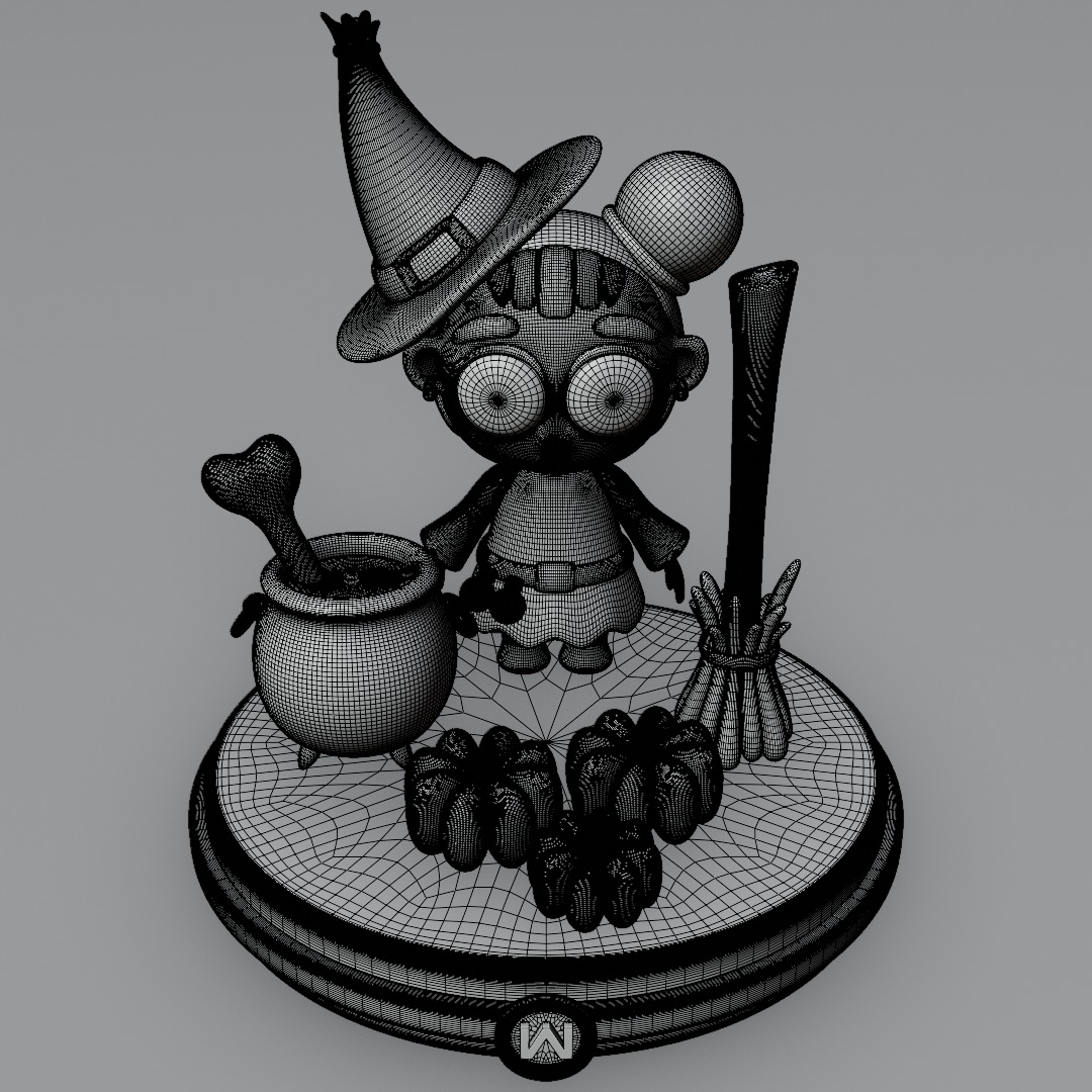 Cute witch 3D model Halloween 3D model_7