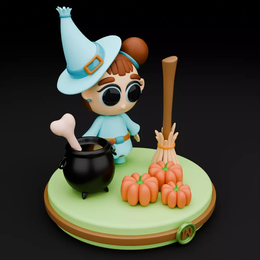 Cute witch 3D model Halloween 3D model_0