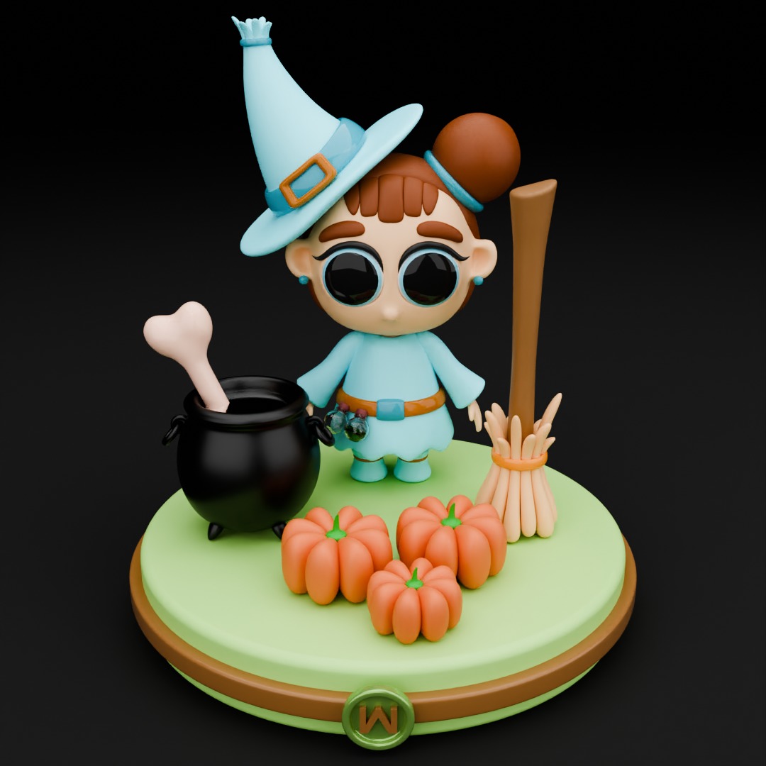 Cute witch 3D model Halloween 3D model_1