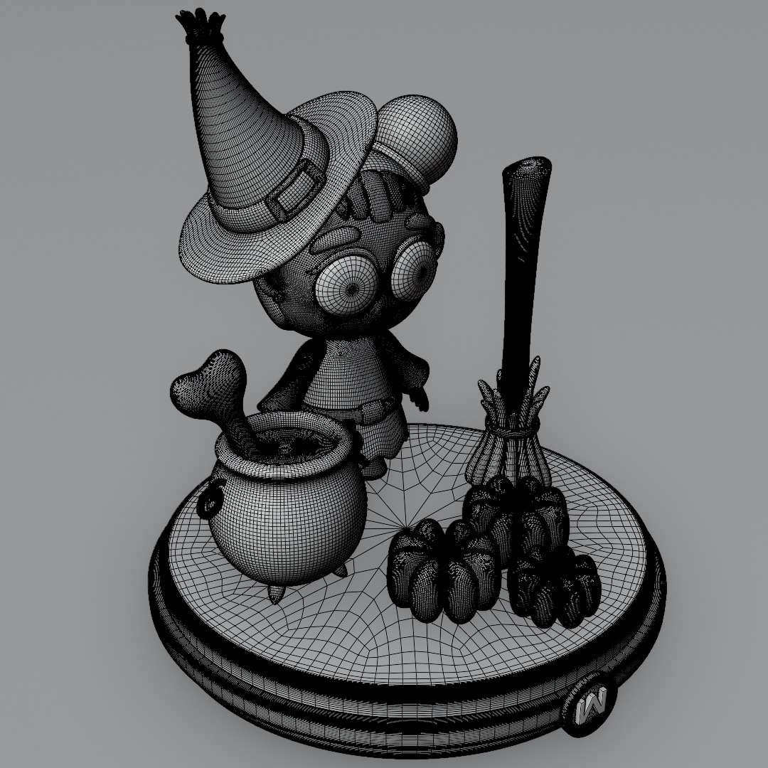 Cute witch 3D model Halloween 3D model_6