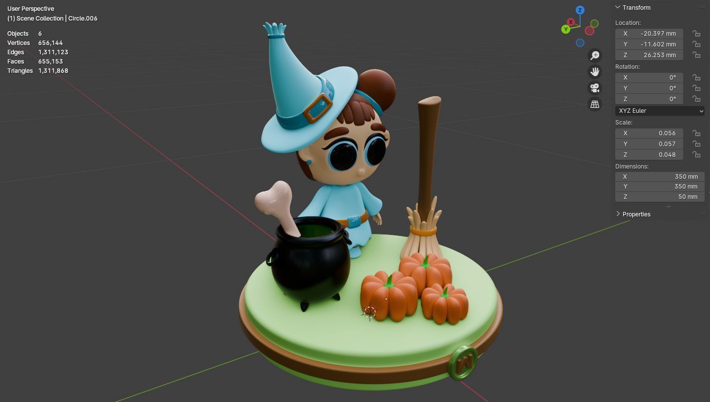 Cute witch 3D model Halloween 3D model_13