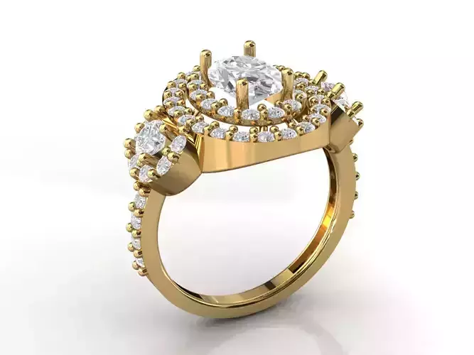 Round Stone Elegant Ring For Ladies 3DM STL Machine Ready Print