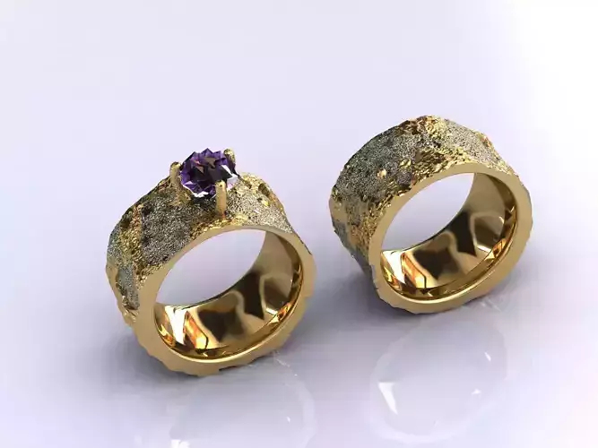 Plain And Amethyst Stone Ring With Textures Pattern STL 3DM 3D print model