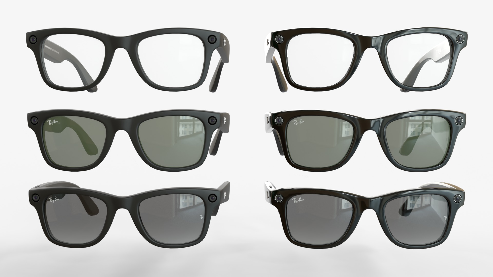 Ray-Ban Meta Wayfarer Matte and Shiny with 3 type of lenses 3D model_3