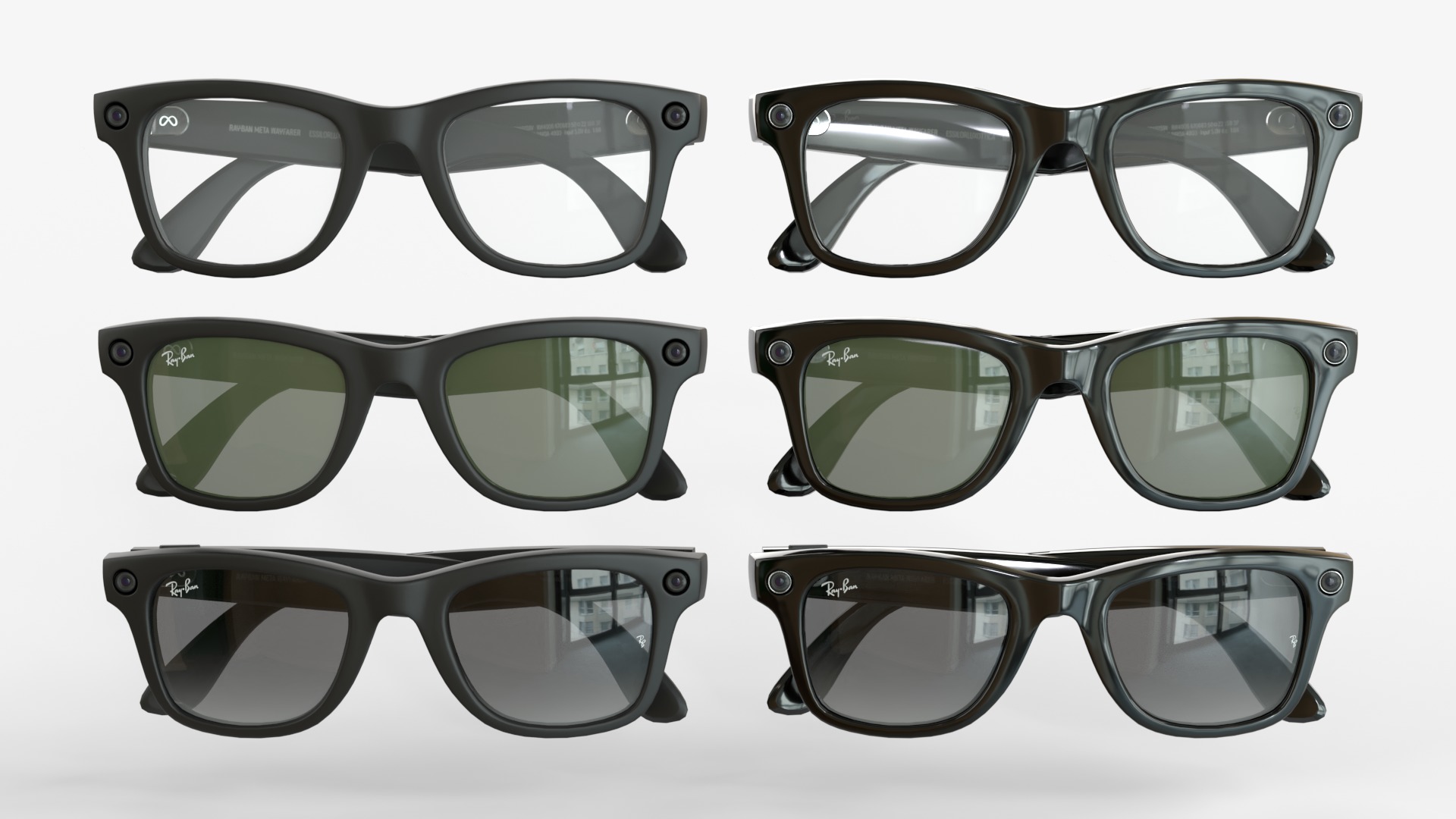 Ray-Ban Meta Wayfarer Matte and Shiny with 3 type of lenses 3D model_2