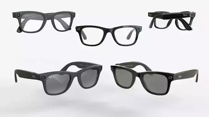 Ray-Ban Meta Wayfarer Matte and Shiny with 3 type of lenses 3D model