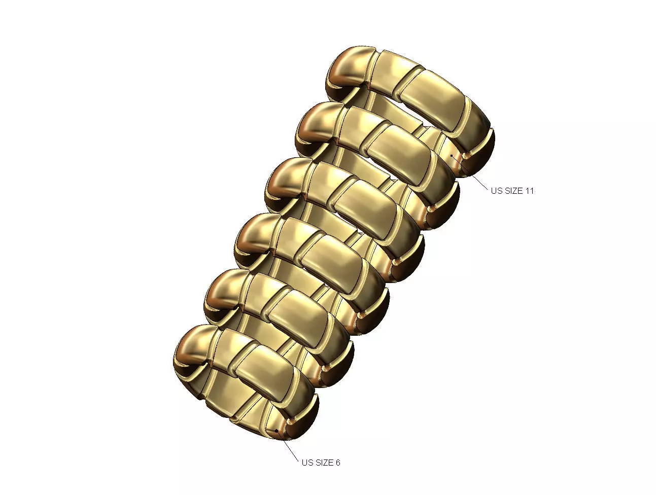 Chunky mirrored riverstone carving cigar band US sizes 6to11 3D print model